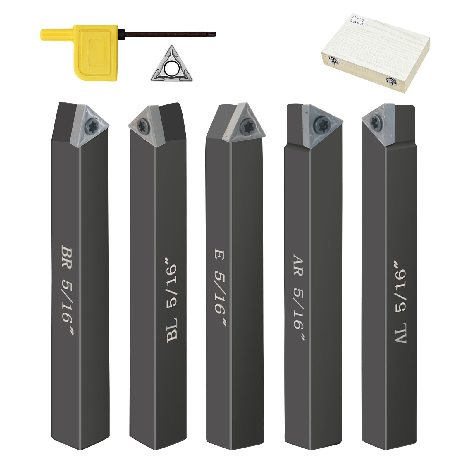 5 Sets 5/16 Inch Carbide Metal Cutting Tool Bits Kit Indexable Lathe Turning