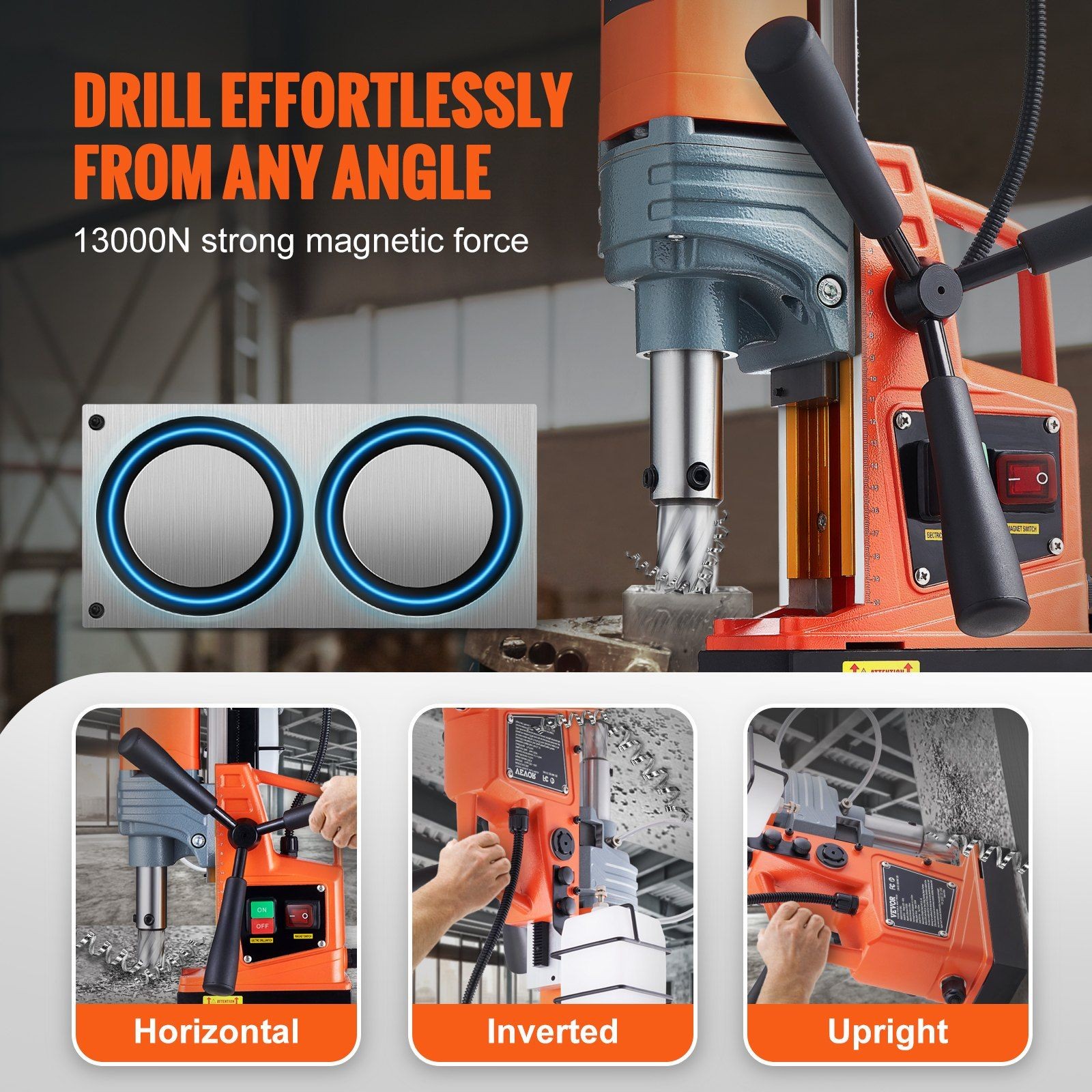 Heavy-Duty Mag Drill 1300W 2922lbf 810RPM 40x50mm Workshop