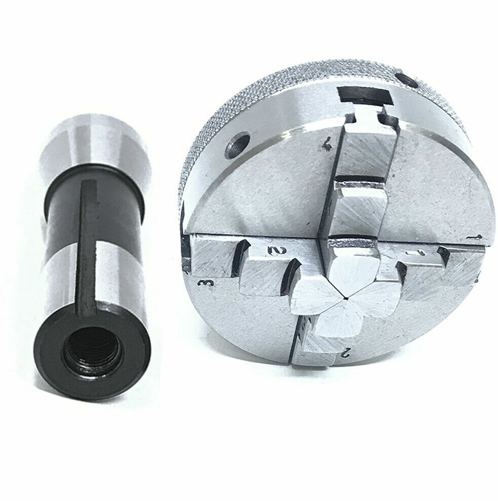 65mm 4 Jaw Self Centering 2-1/2″ Mini Chuck 14×1 Thread Lathe R8 Arbor 7/16″ UNF