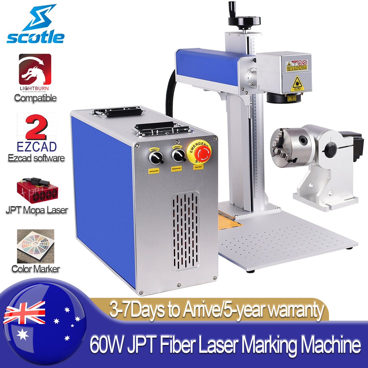 Scotle 60W JPT Mopa M7 Fiber Laser Marking Machine Metal Engraver Color Marker