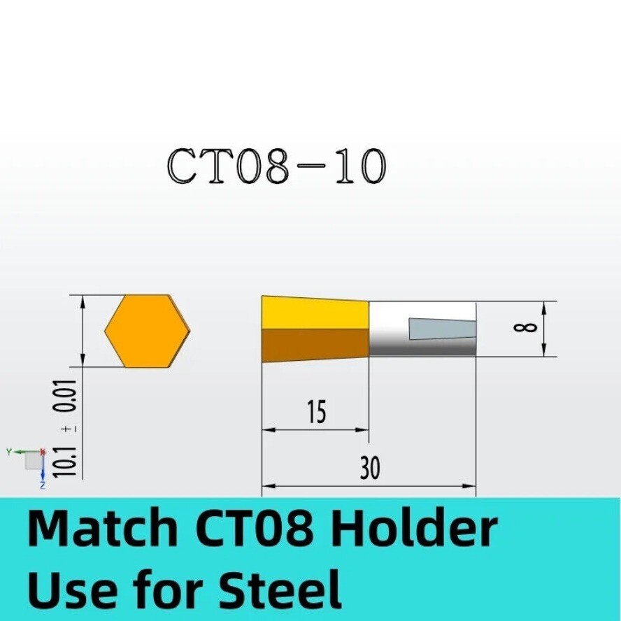 CT08 HSSTin Rotary Broach Punching Cutter Tool 8mm Shank Inner Hexagon for Steel