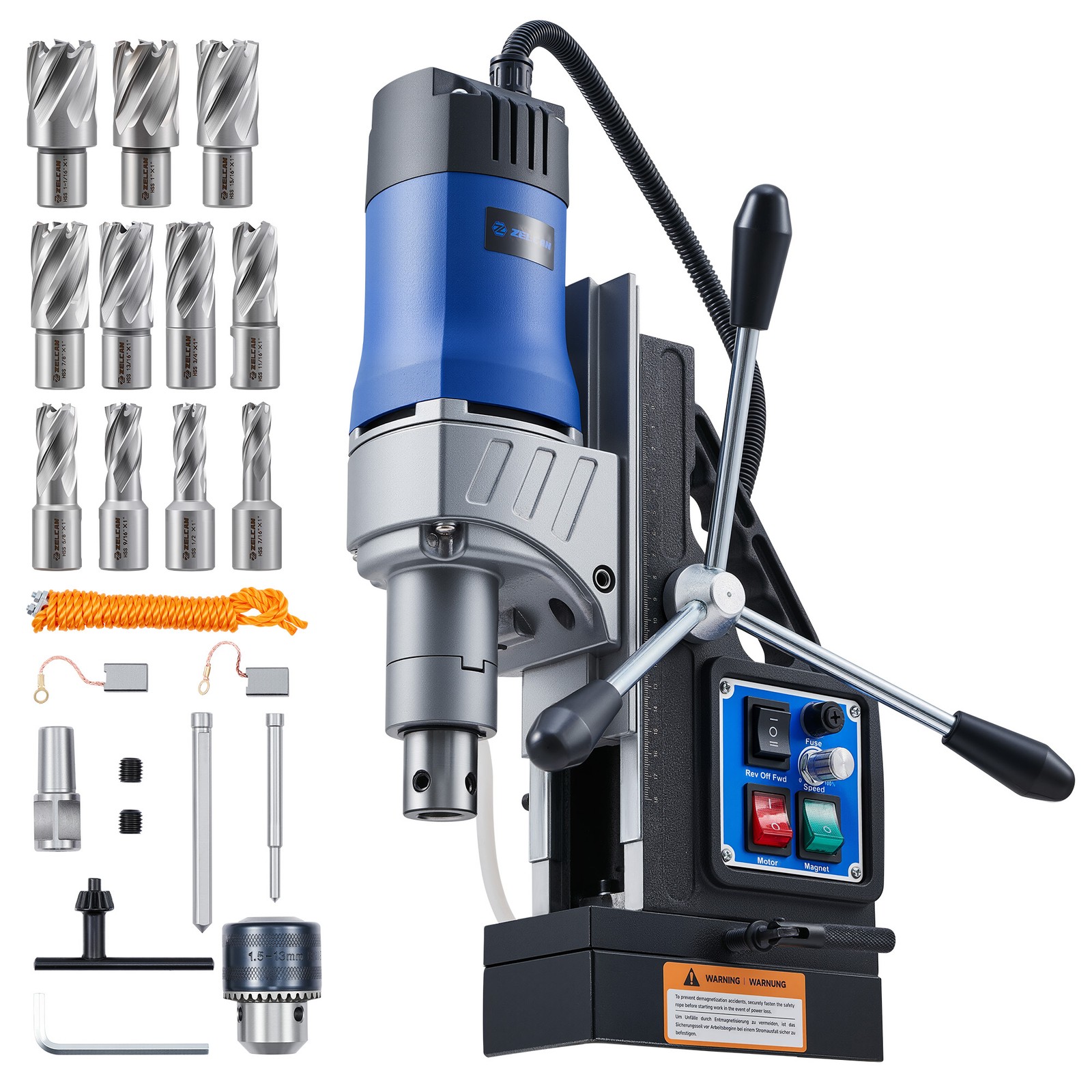 ZELCAN 1550W Electric Magnetic Drill Press w. 11 Bits Rotating Base Portable US