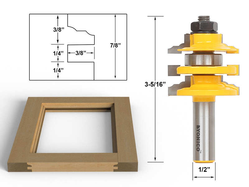 Classical Ogee Stacked Rail and Stile Router Bit – 1/2″ Shank – Yonico 12120