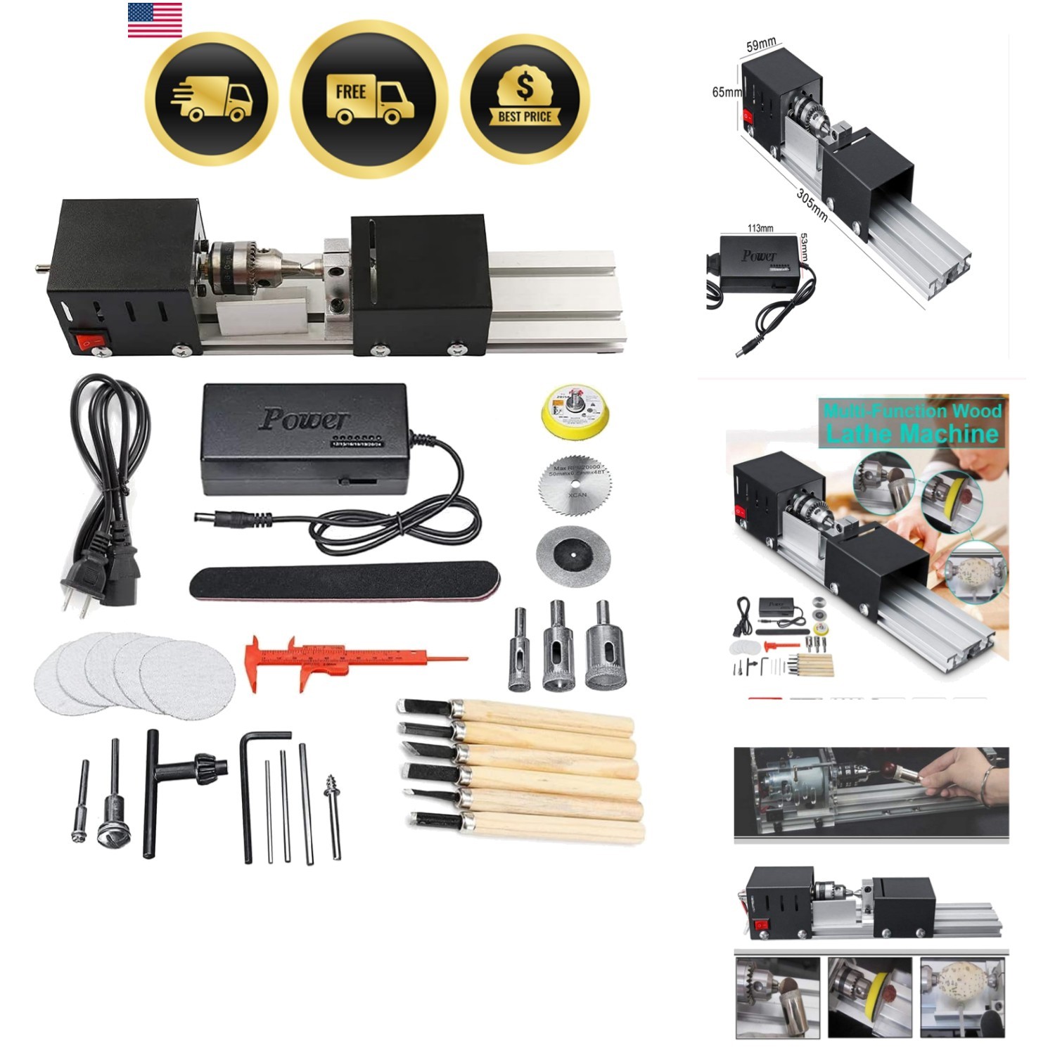 Mini Lathe Machine Tool DIY Woodworking Wood lathe Milling machine Grinding P…