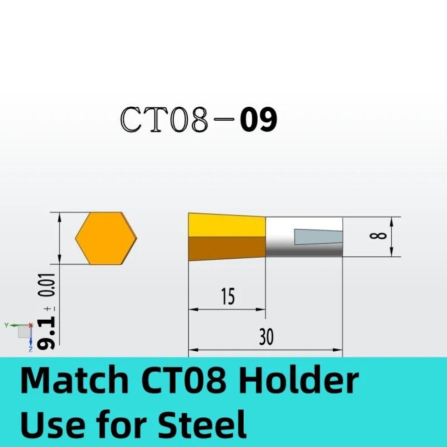 CT08 HSSTin Rotary Broach Punching Cutter Tool 8mm Shank Inner Hexagon for Steel