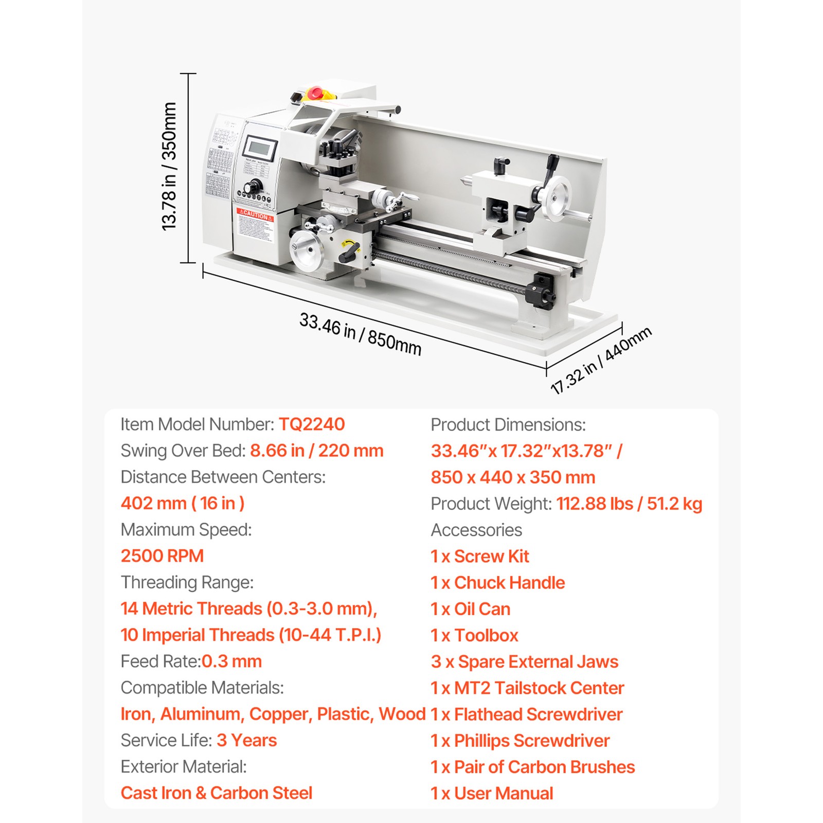 Uimoso 8×16 in Metal Lathe, 650W Benchtop Machine, Variable Speed 0-2500 RPM
