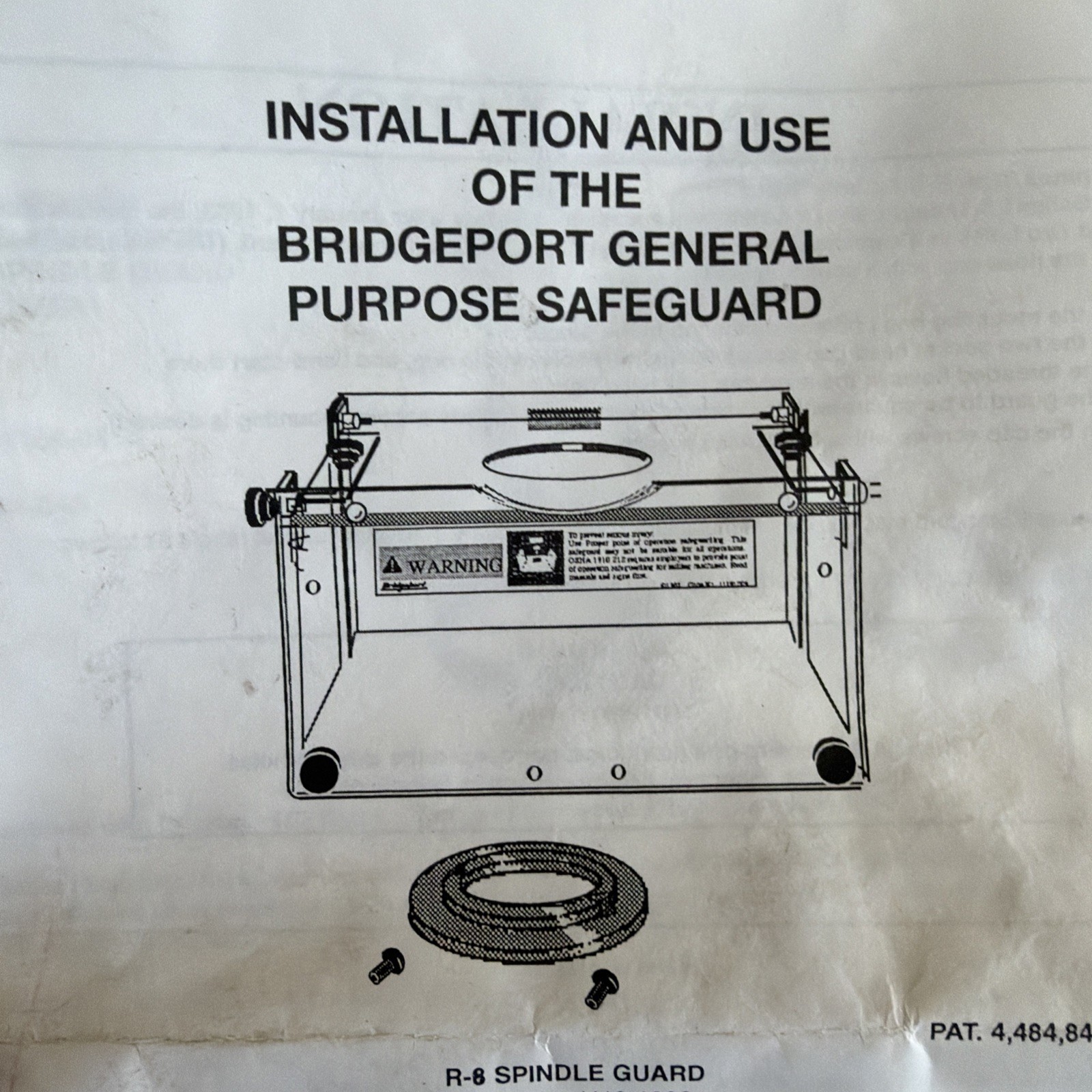BRIDGEPORT 1119-1200 GENERAL PURPOSE SAFEGUARD SHIELD R-8 SPINDLE GUARD GENUINE