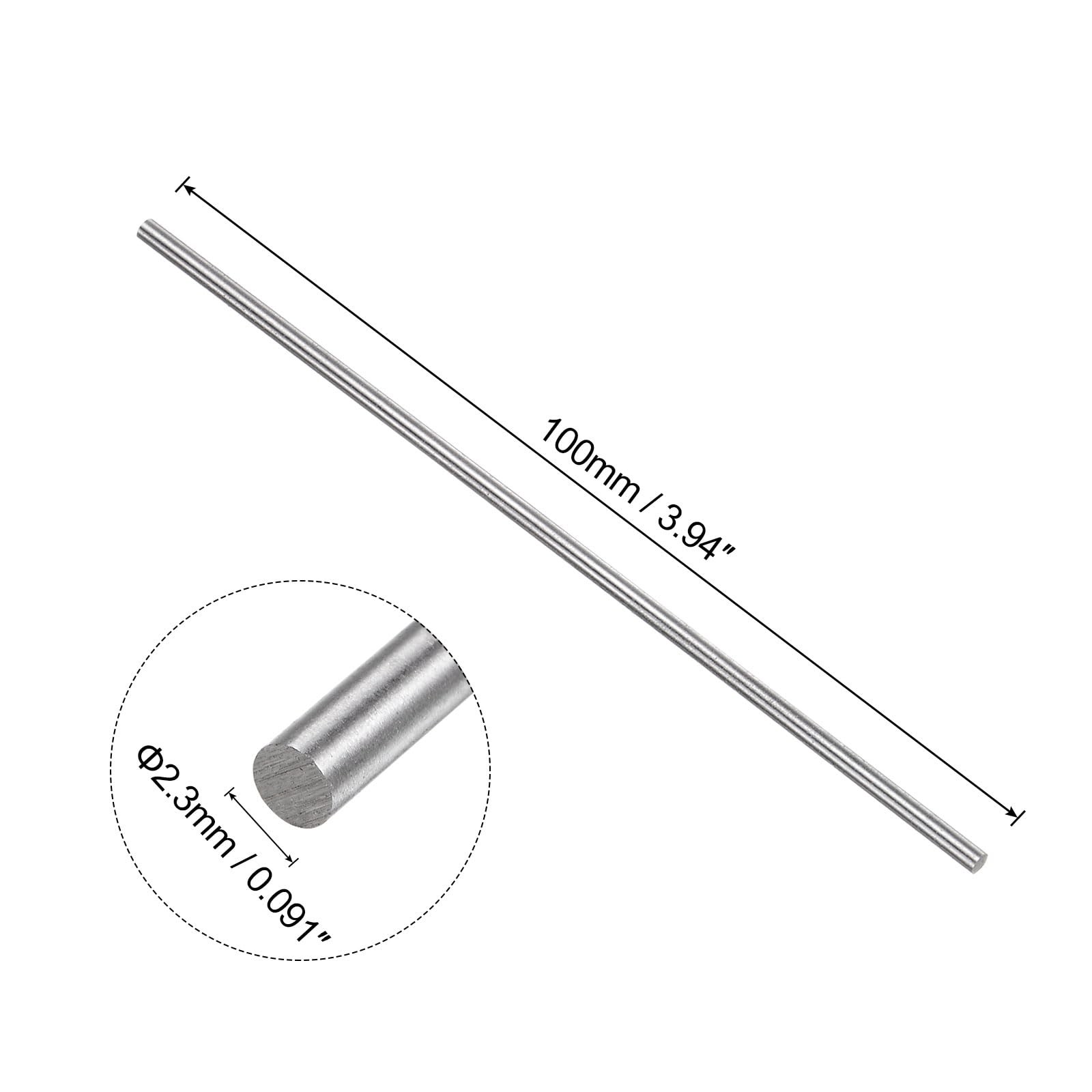 uxcell 5pcs Round Steel Metal Rods, 2.3mm x 100mm High x 100mm, Silver