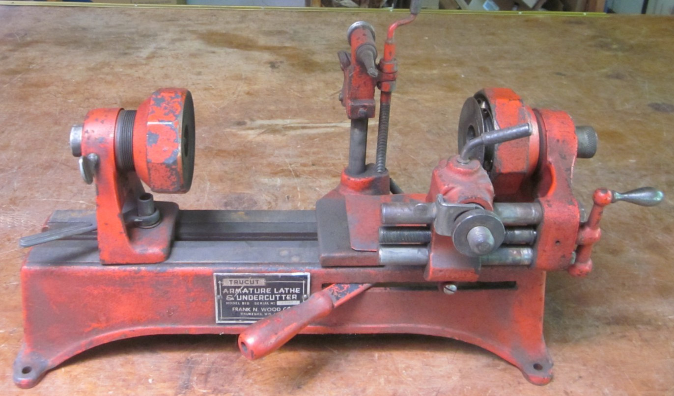 Trucut armature lathe & undercutter model B10 -Frank Wood Co. Wis.