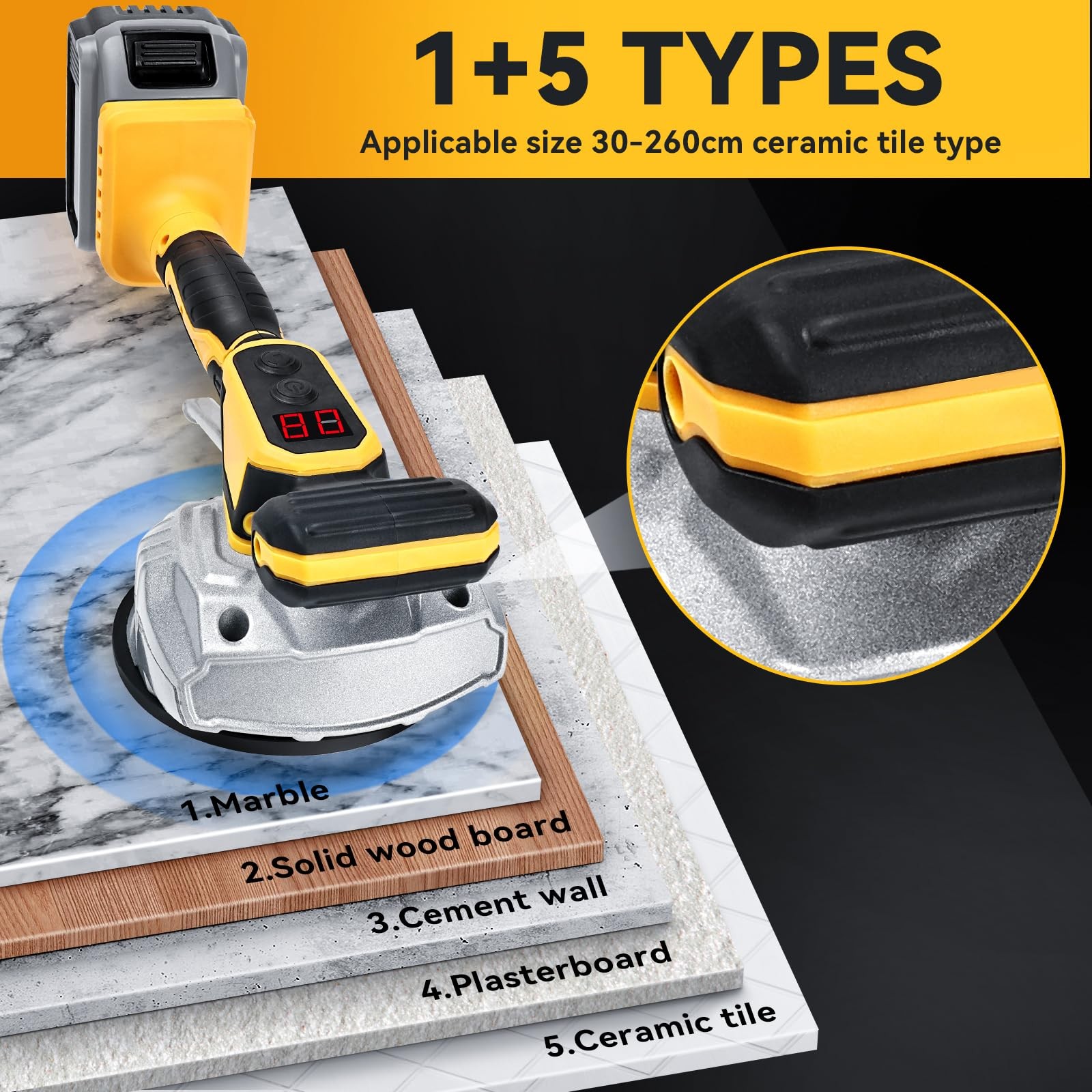 Cordless Tile Vibration Tool Compatible with DeWALT 20V Battery: Portable Tiler