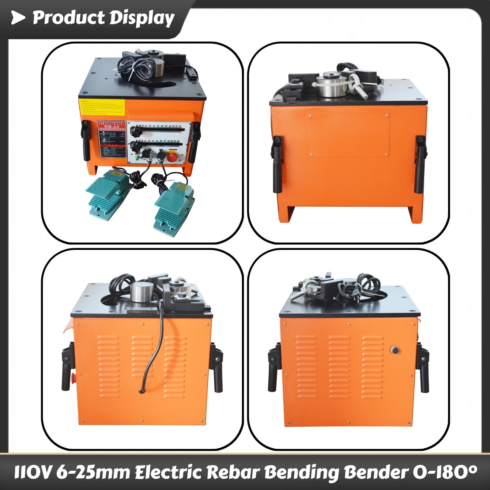 110V RB-25 6-25mm Rebar Bending Machine 0-180° Electric Rebar Bender 1700W
