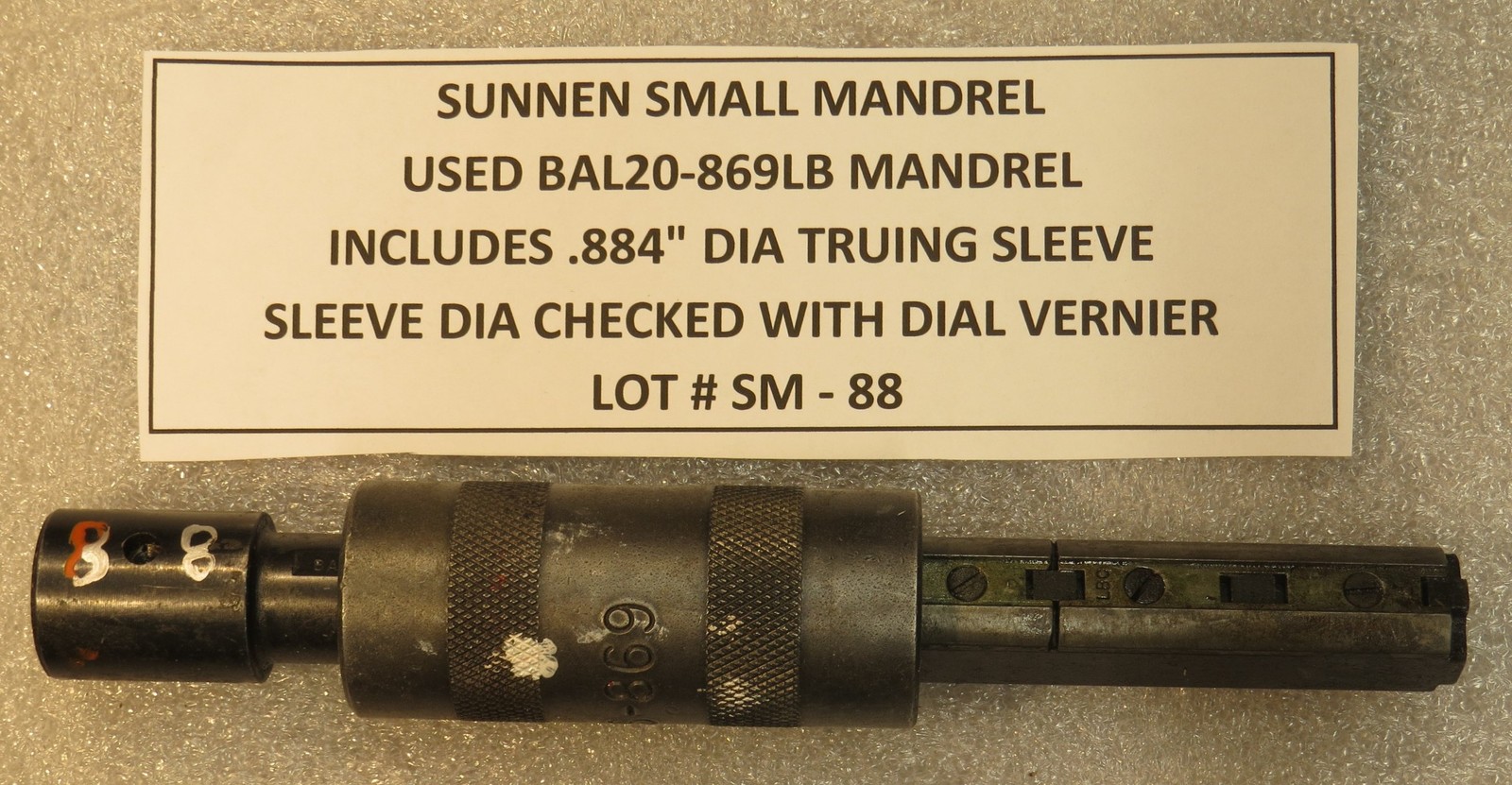 SUNNEN MANDREL LOT SM-88 – USED BAL20-869LB LIFETIME MANDREL& TRUING SLEEVE