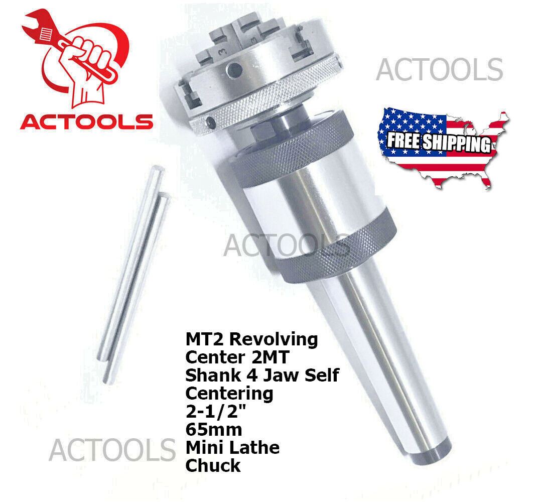Mini Lathe Chuck MT2 Revolving Center 2MT Shank 4 Jaw Self Centering 2-1/2″ 65mm