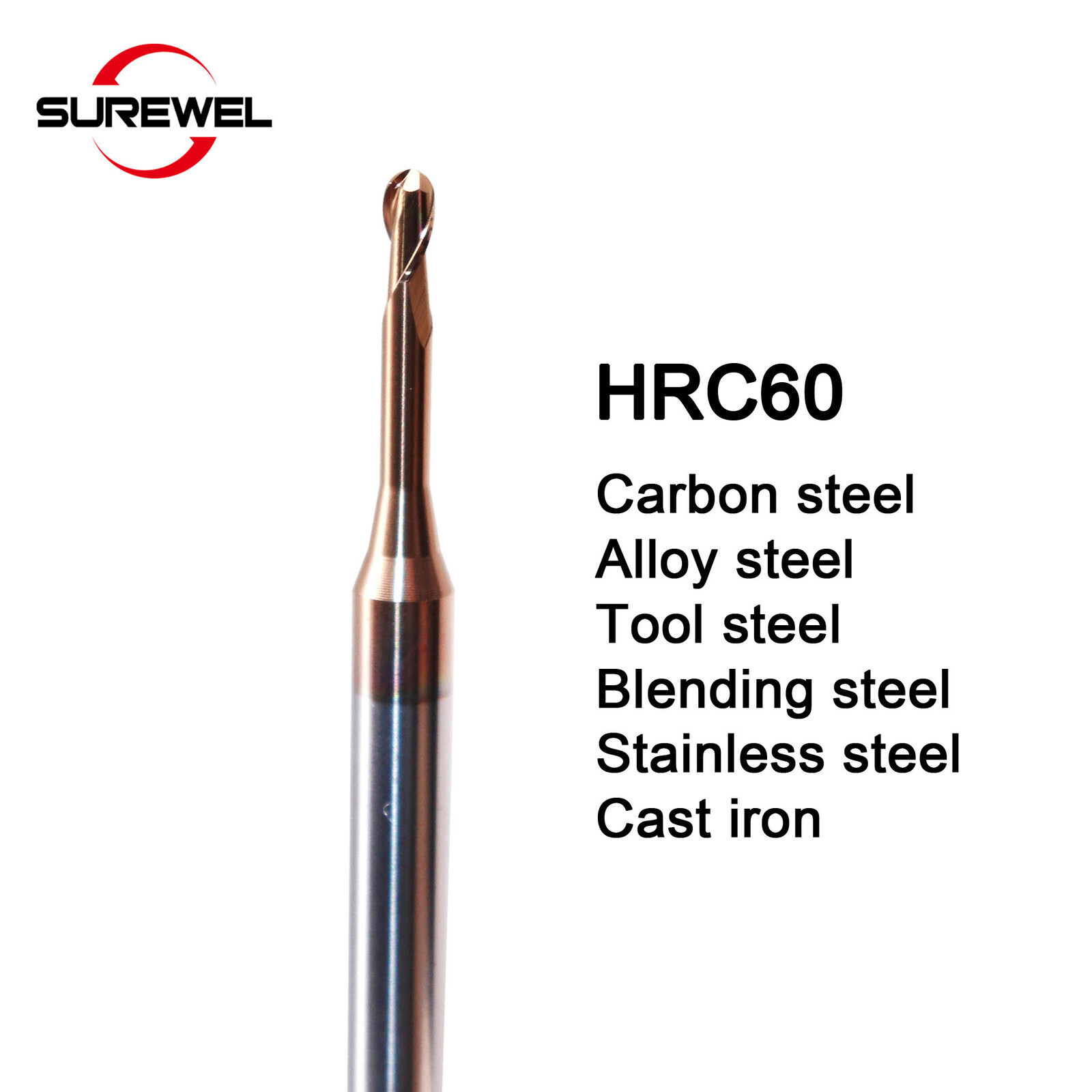 Radius 0.15mm -1.5mm Tungsten carbide ball nose end mill milling cutter HRC60