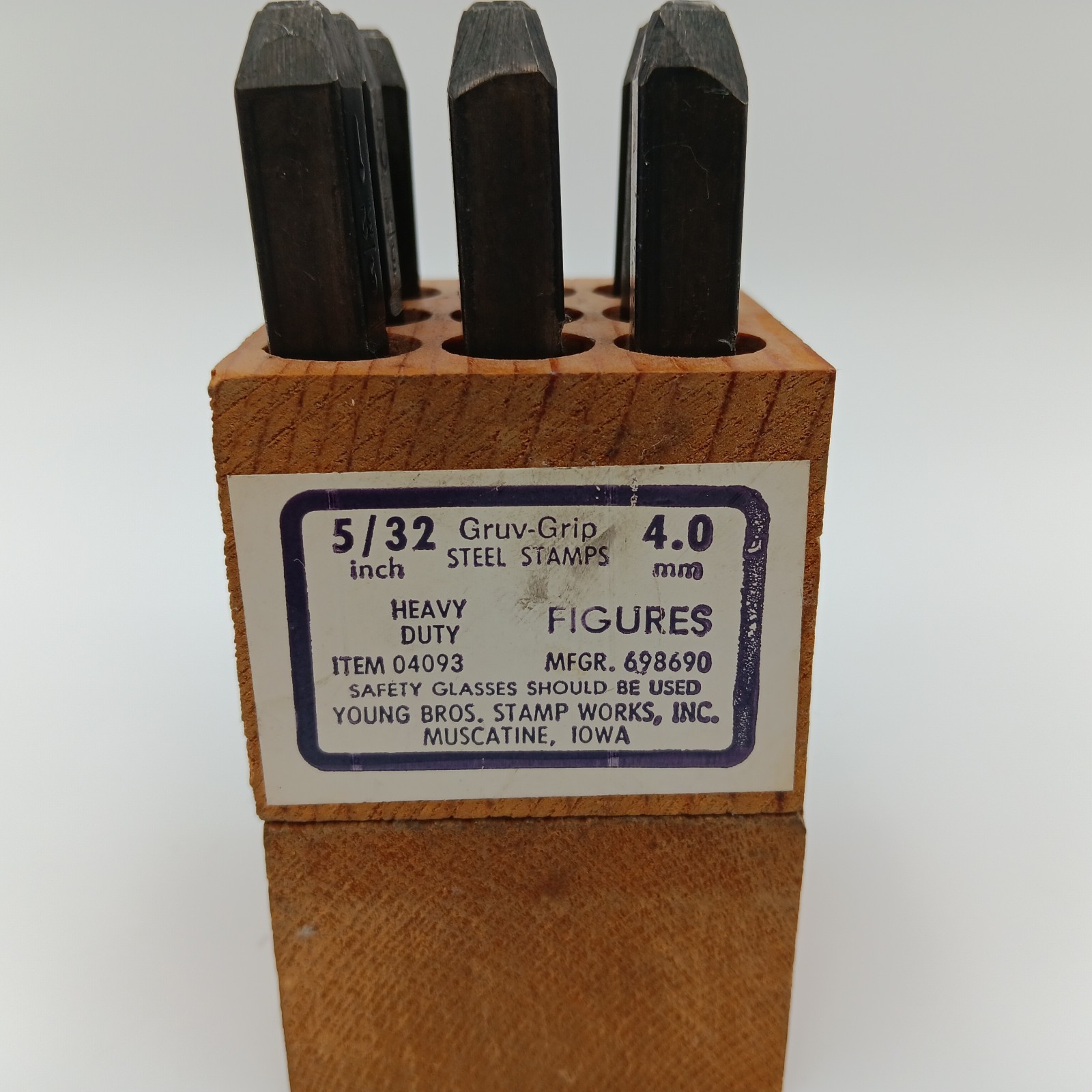 Young Bros Stamp Works 5/32” 4mm Steel Punch Set -9 Digit /Numbers Gruv Grip