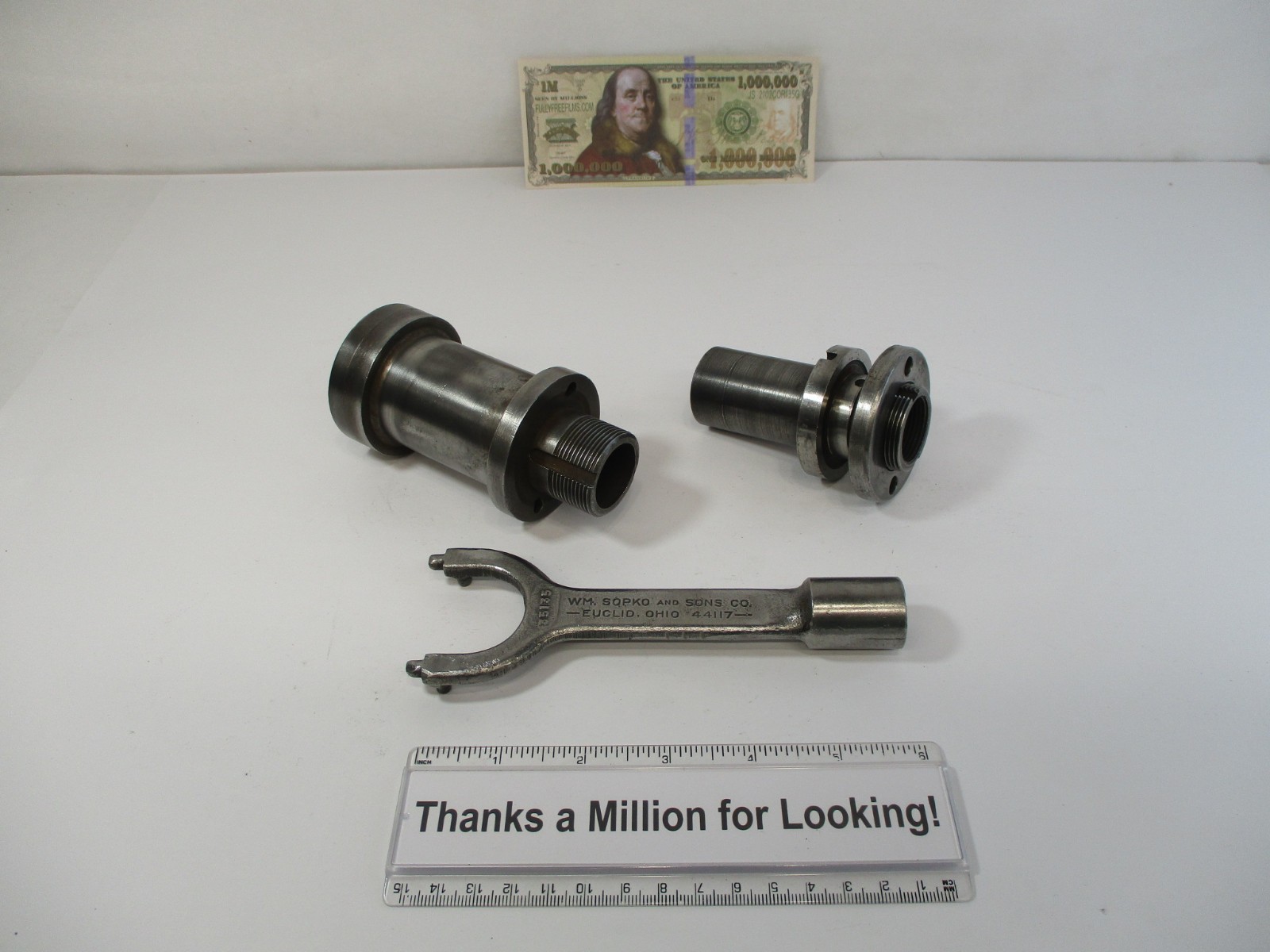 SOPKO # 44117 Grinding Wrench & (2) 1-1/4″ LH Th’d Arbor Wheel Adapter s in VGC