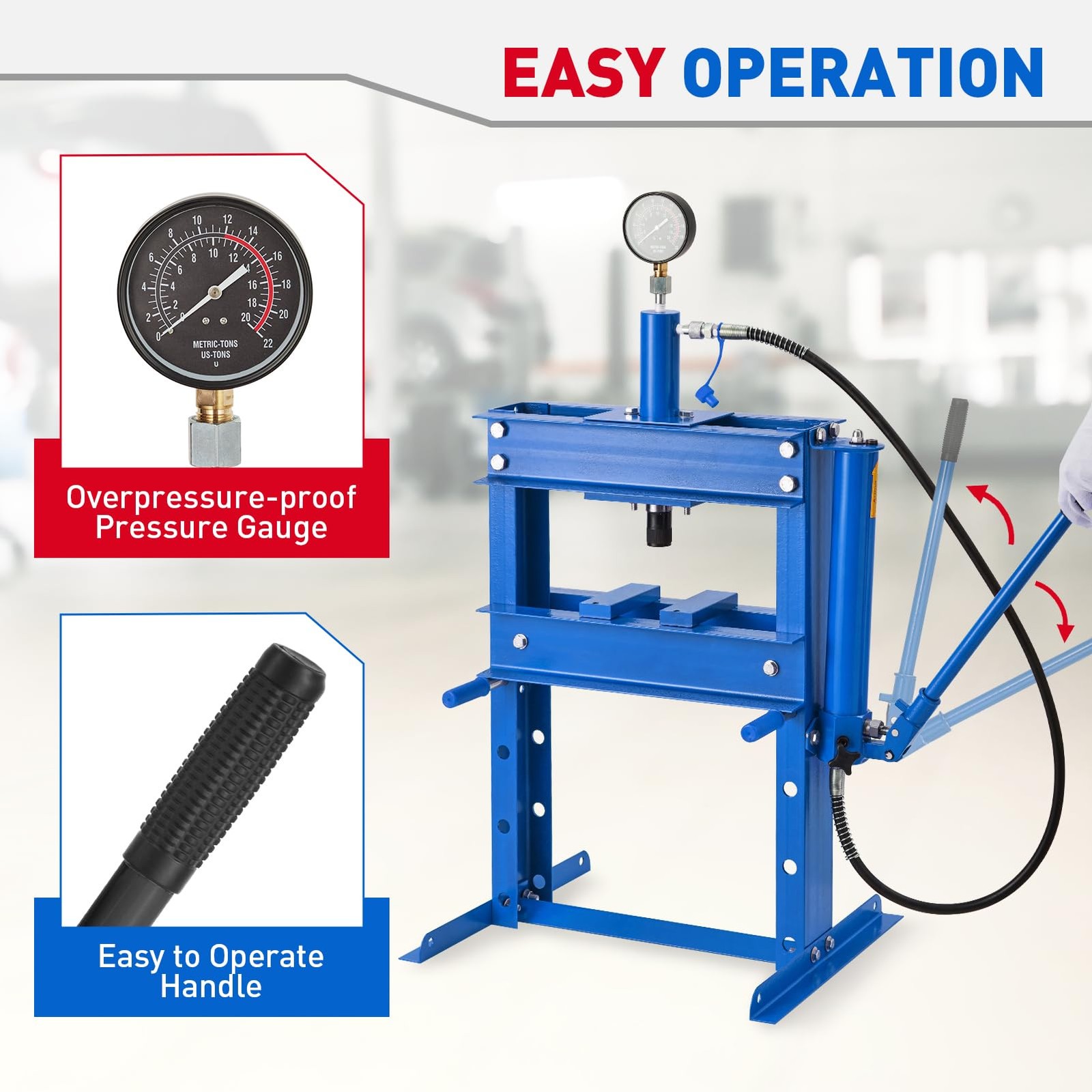 H Frame 10 Ton Shop Press Hydraulic Heavy Duty Steel Benchtop Bending Tool