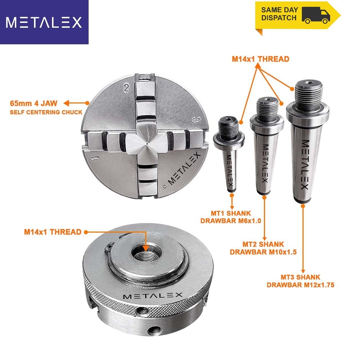 2-1/2″ 4 Jaw Self Centering Mini Small Baby Lathe Chuck Set MT1 MT2 & MT3 Arbors