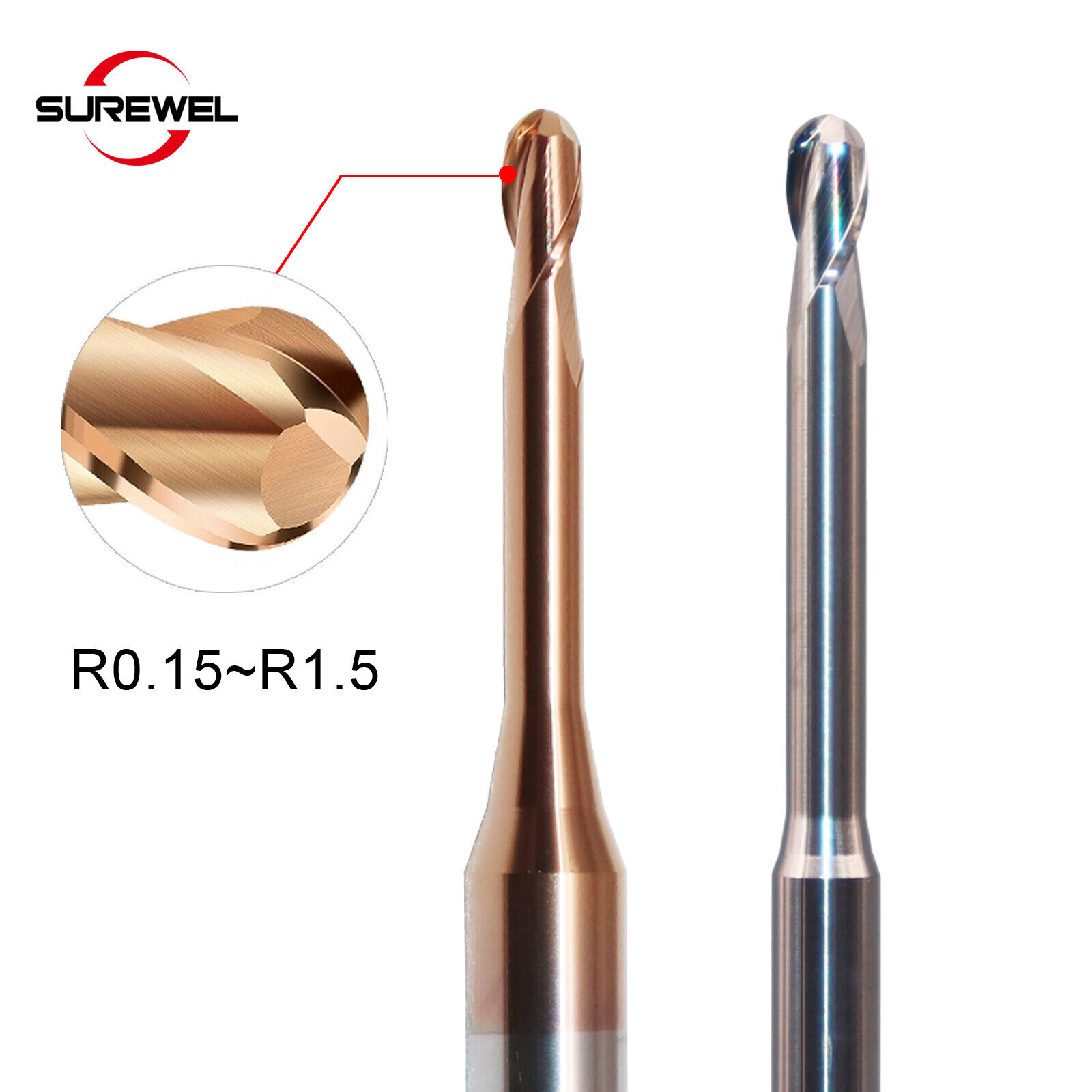 Radius 0.15mm -1.5mm Tungsten carbide ball nose end mill milling cutter HRC60