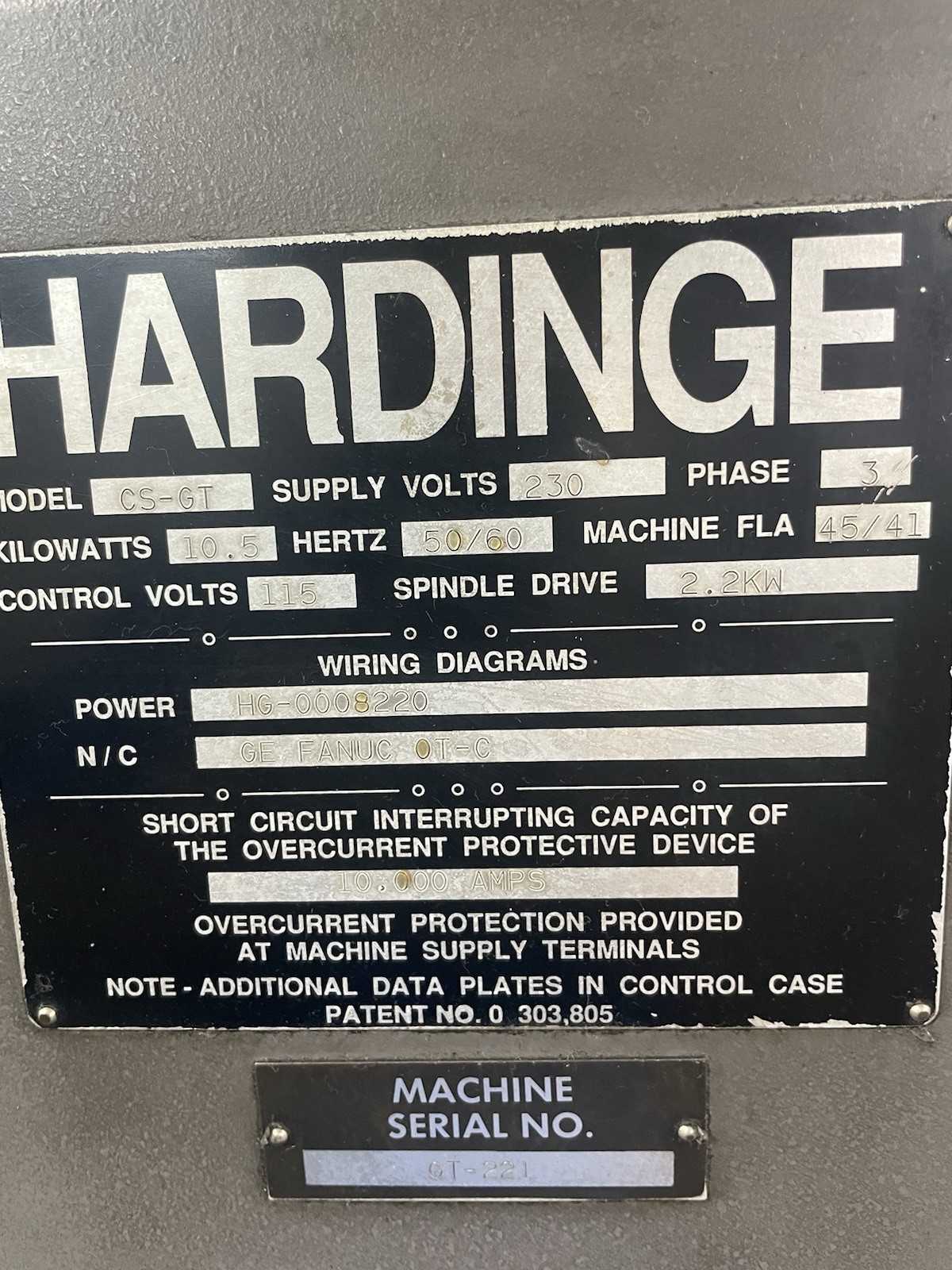 Hardinge Super Precision CNC Lathe, model CS-GT, with GE FANUC Series O-T
