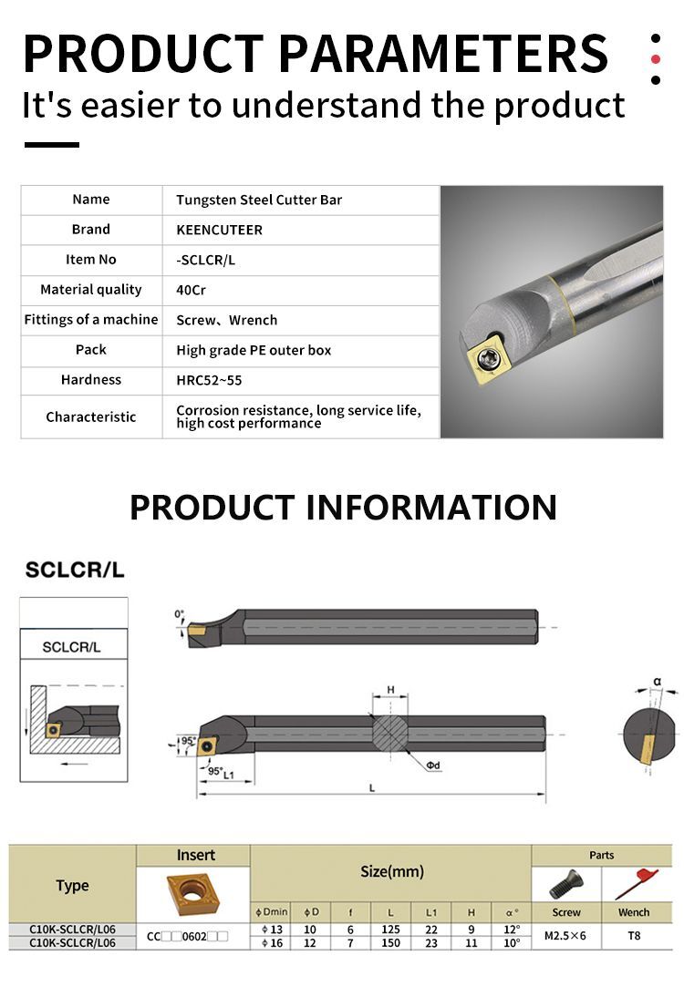 Carbide Blade Lathe Tungsten Steel Cutter Bar Internal Hole Turning Tool Set