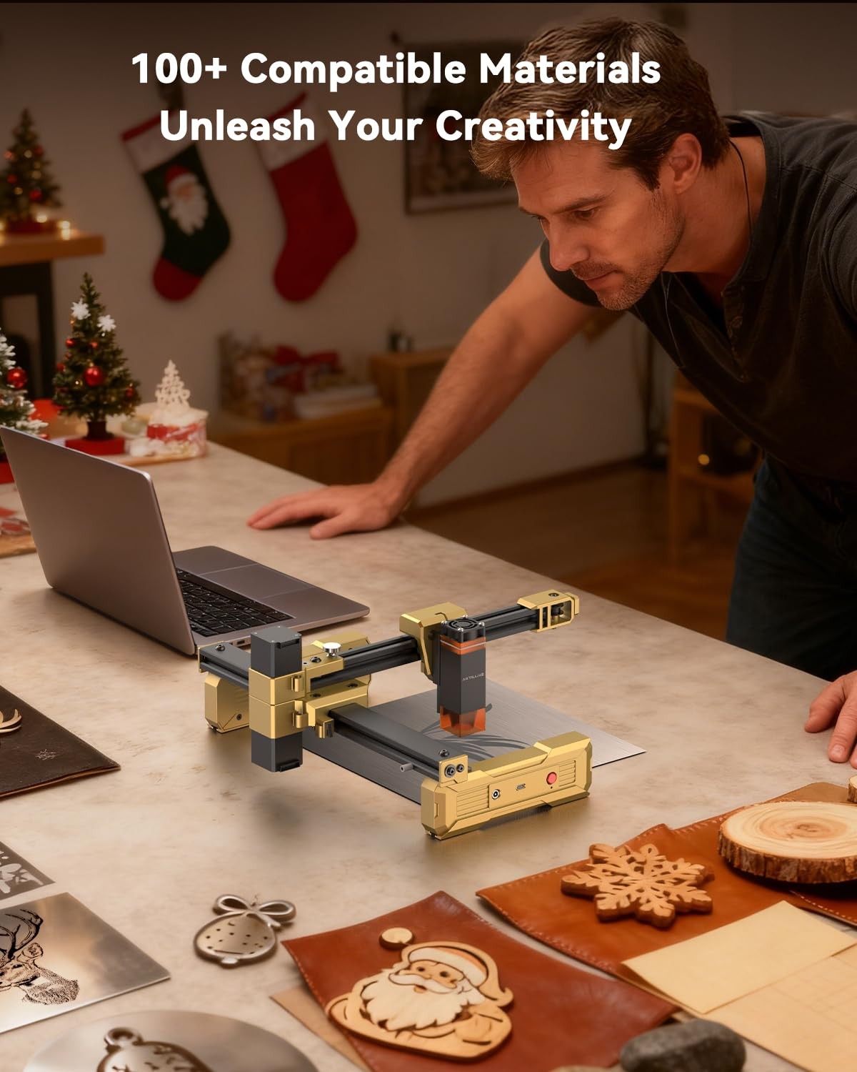 Artilume Laser Engraver Portable Cutter Foldable 3000mW, GOLD-BLACK