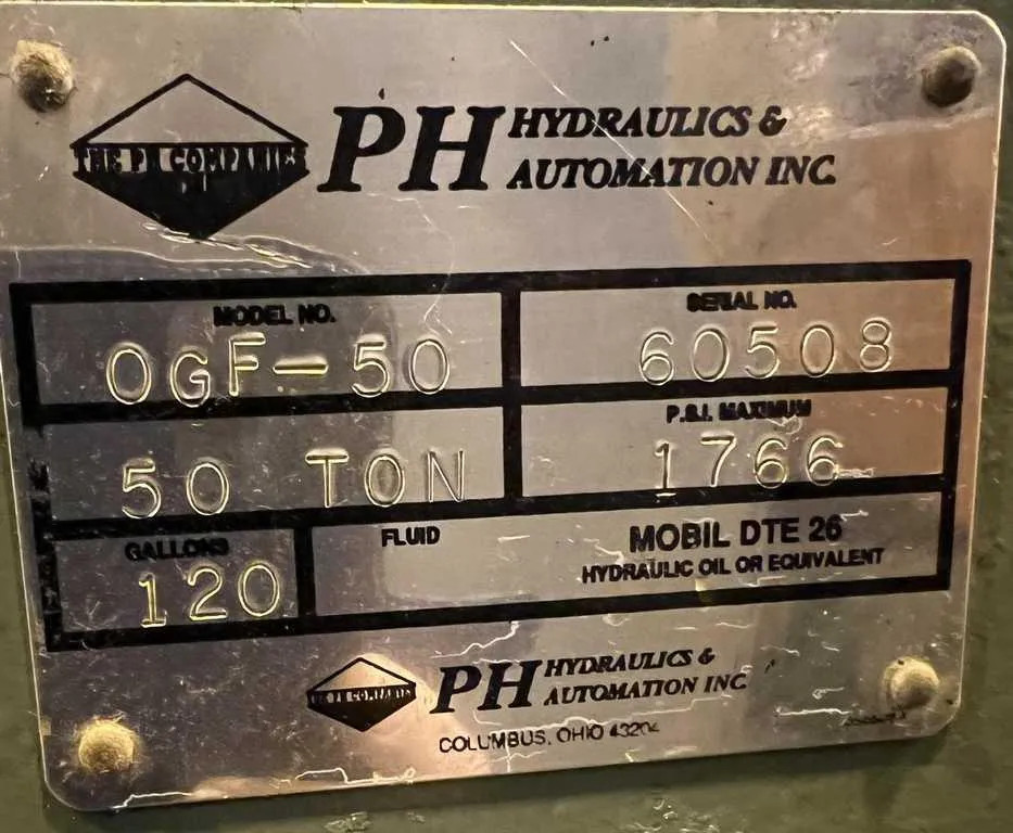 50 Ton PH Hydraulics, C Frame Press, Dual Ram STOCK# 3283