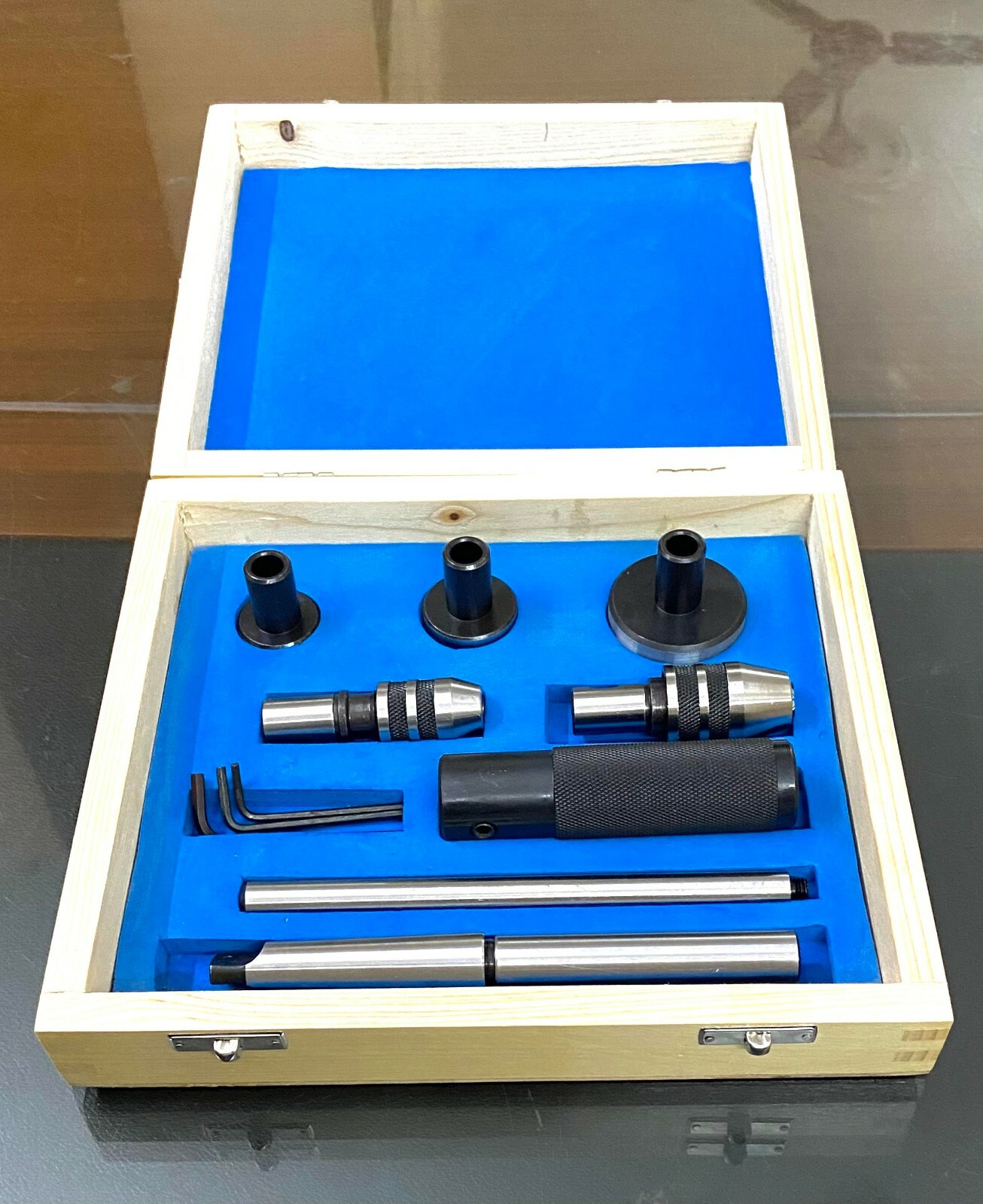 Lathe Tailstock Tap & Die Holder Kit MT1 Shank Threading Tapping Set Wooden Box