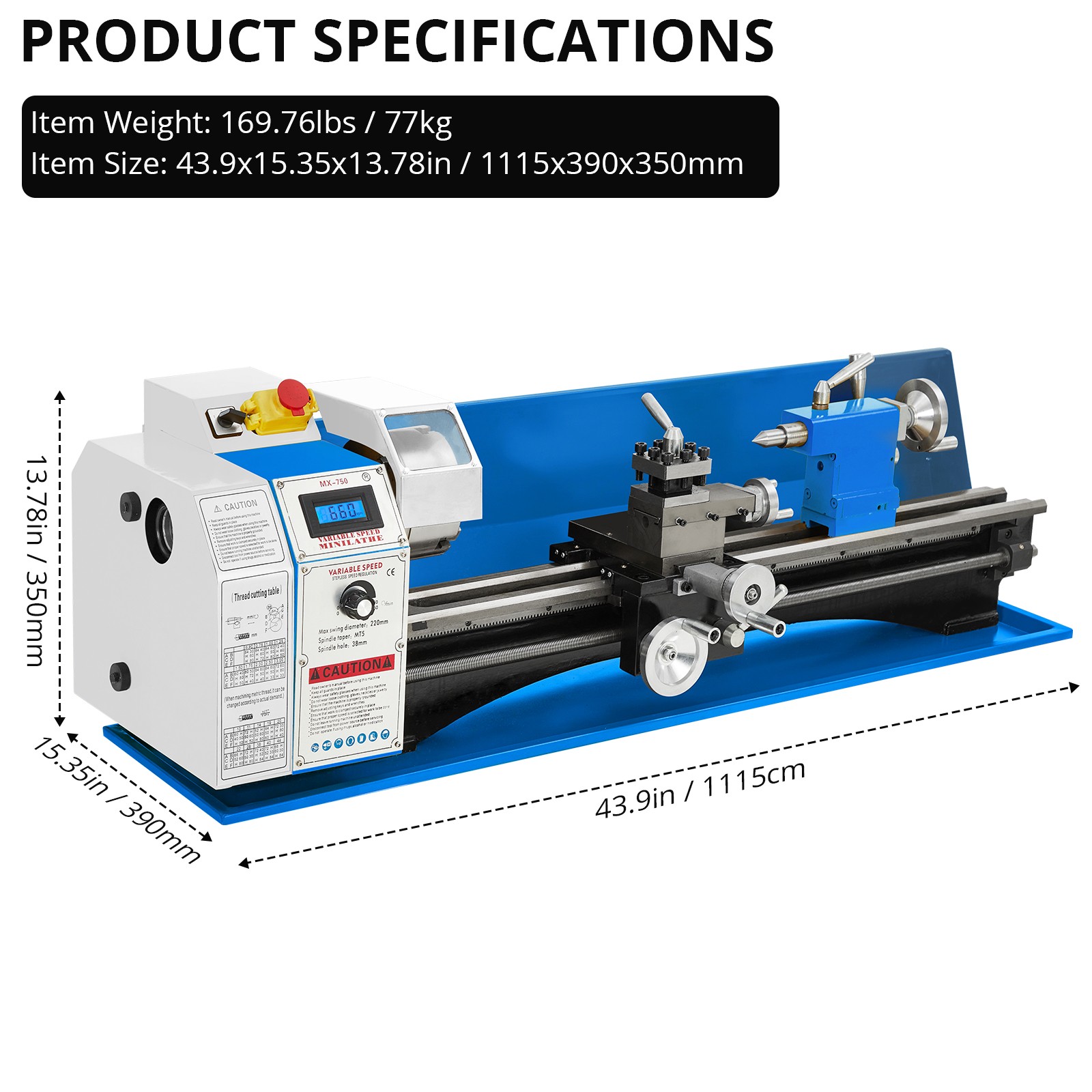 Garvee 8×30″ Metal Lathe Bench 750W Variable Speed 0-2500RPM 3-Jaw Chuck Turning