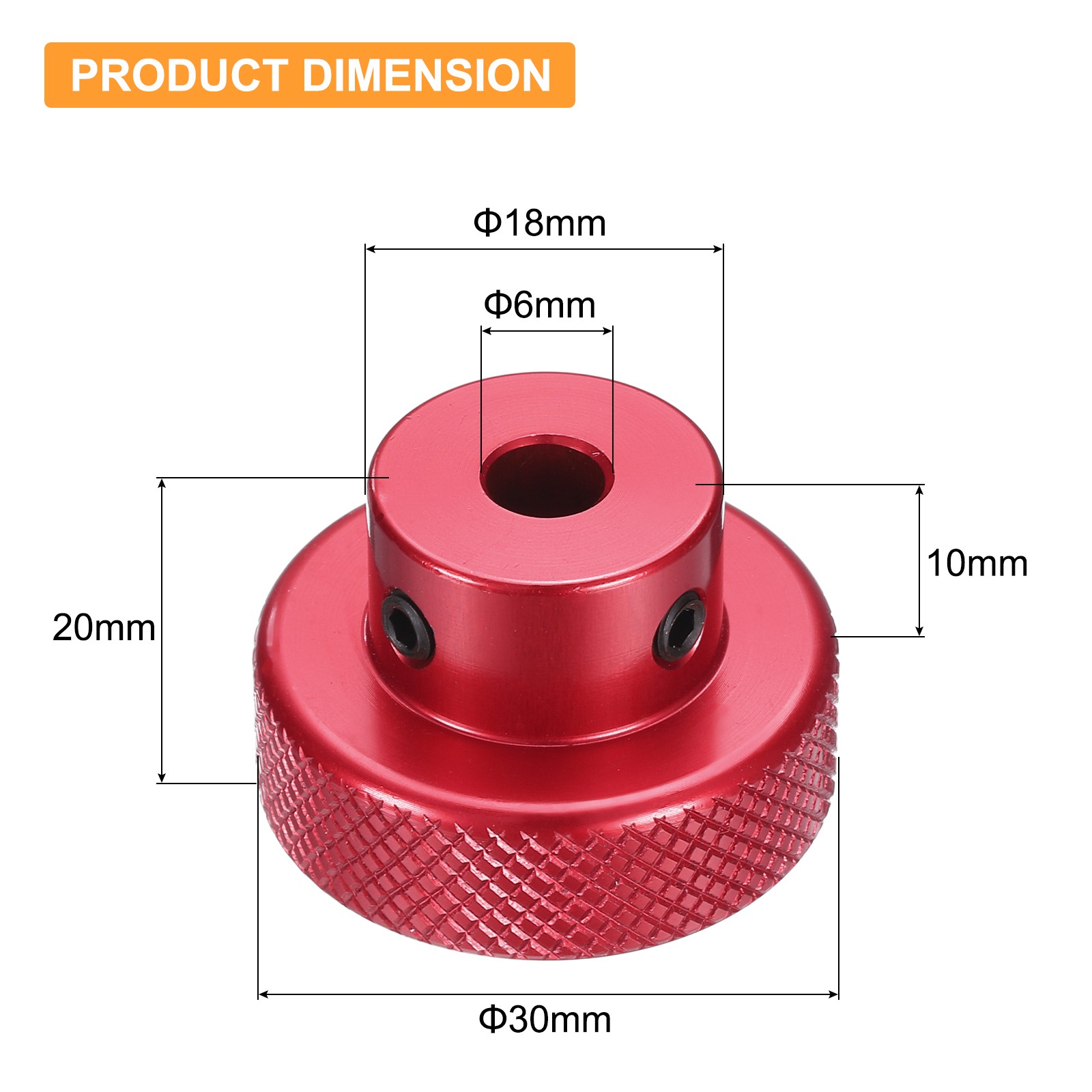 Anodization Aluminum Alloy Handwheel 6mm Bore 30mm OD Knurled Knob Red