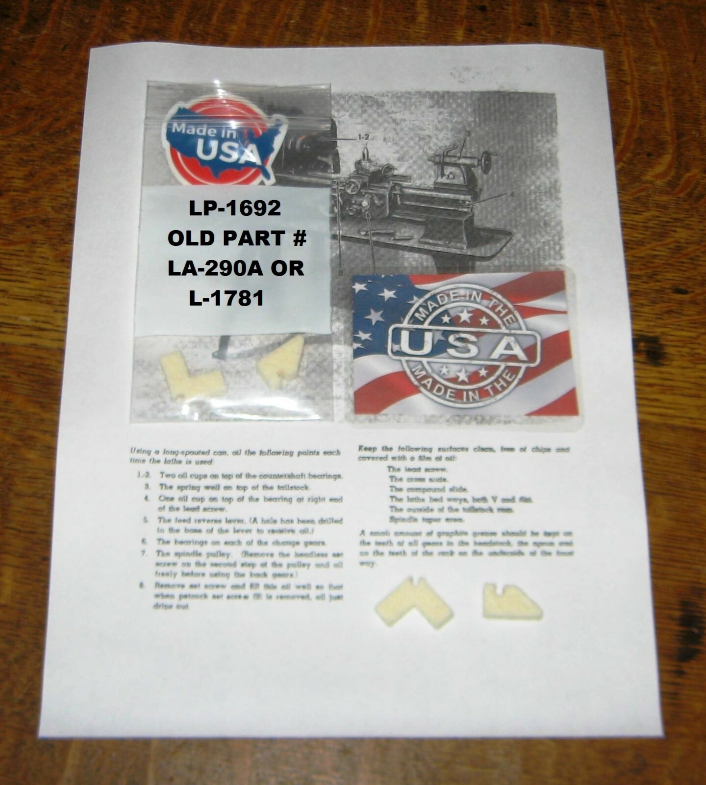 Logan Lathe Way Felt Wiper Set for Logan 9″ 10″ 11″ 12″ LP-1692 New USA made
