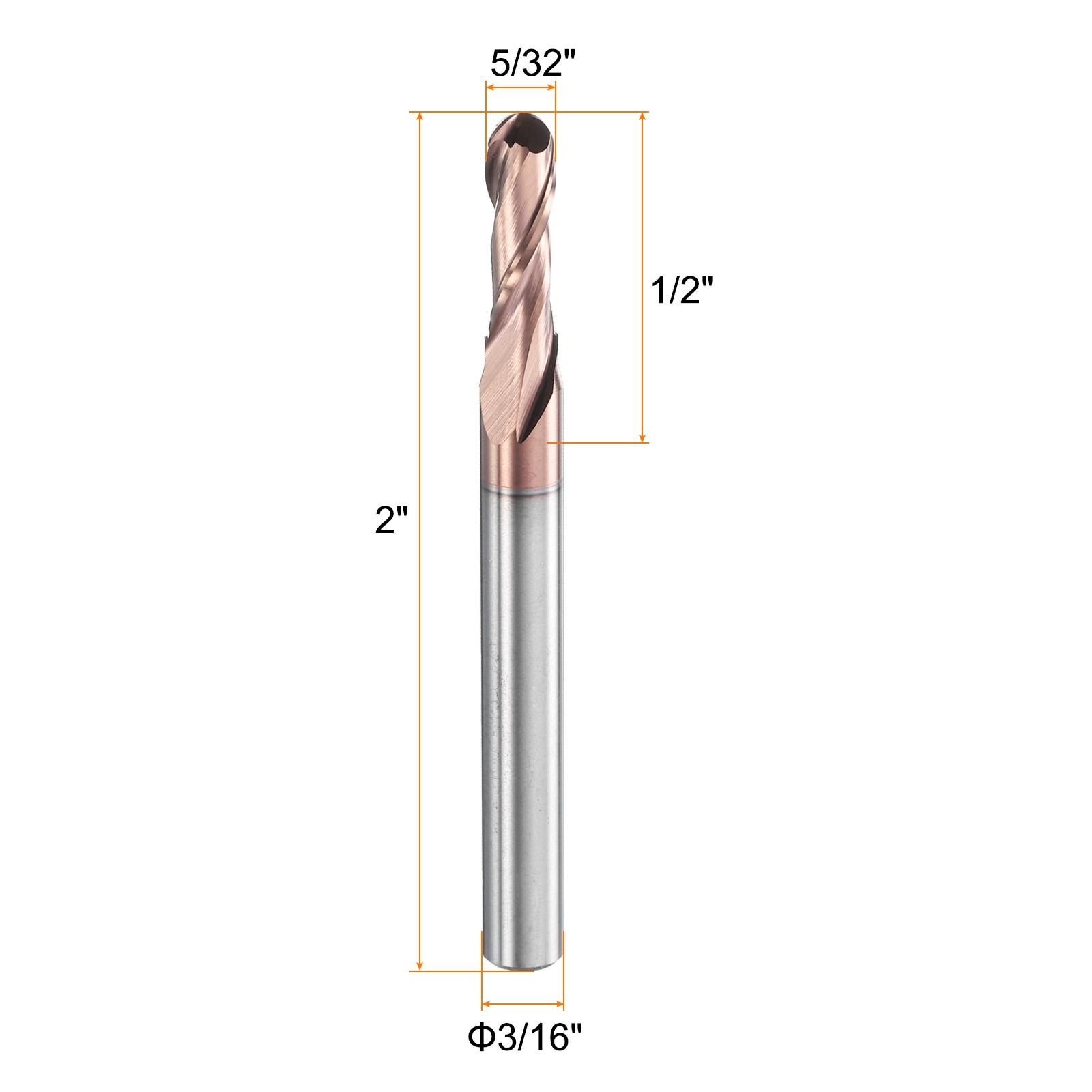 2 Flute Ball Nose End Mill 1/2″ Cutting Length Uncoated for Carving Engraving