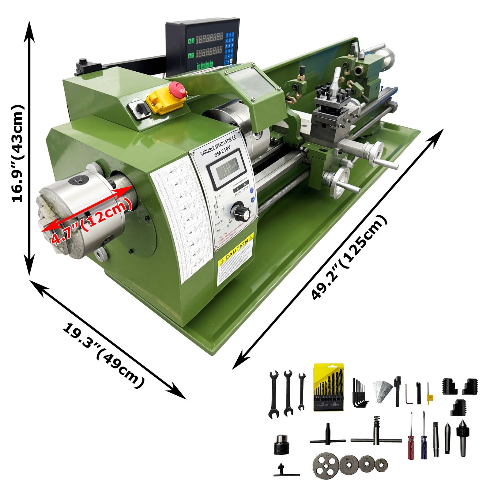 110V 1100W 8″*29.5″ Double Chuck Precision Metal Bench Lathe with Grating Ruler