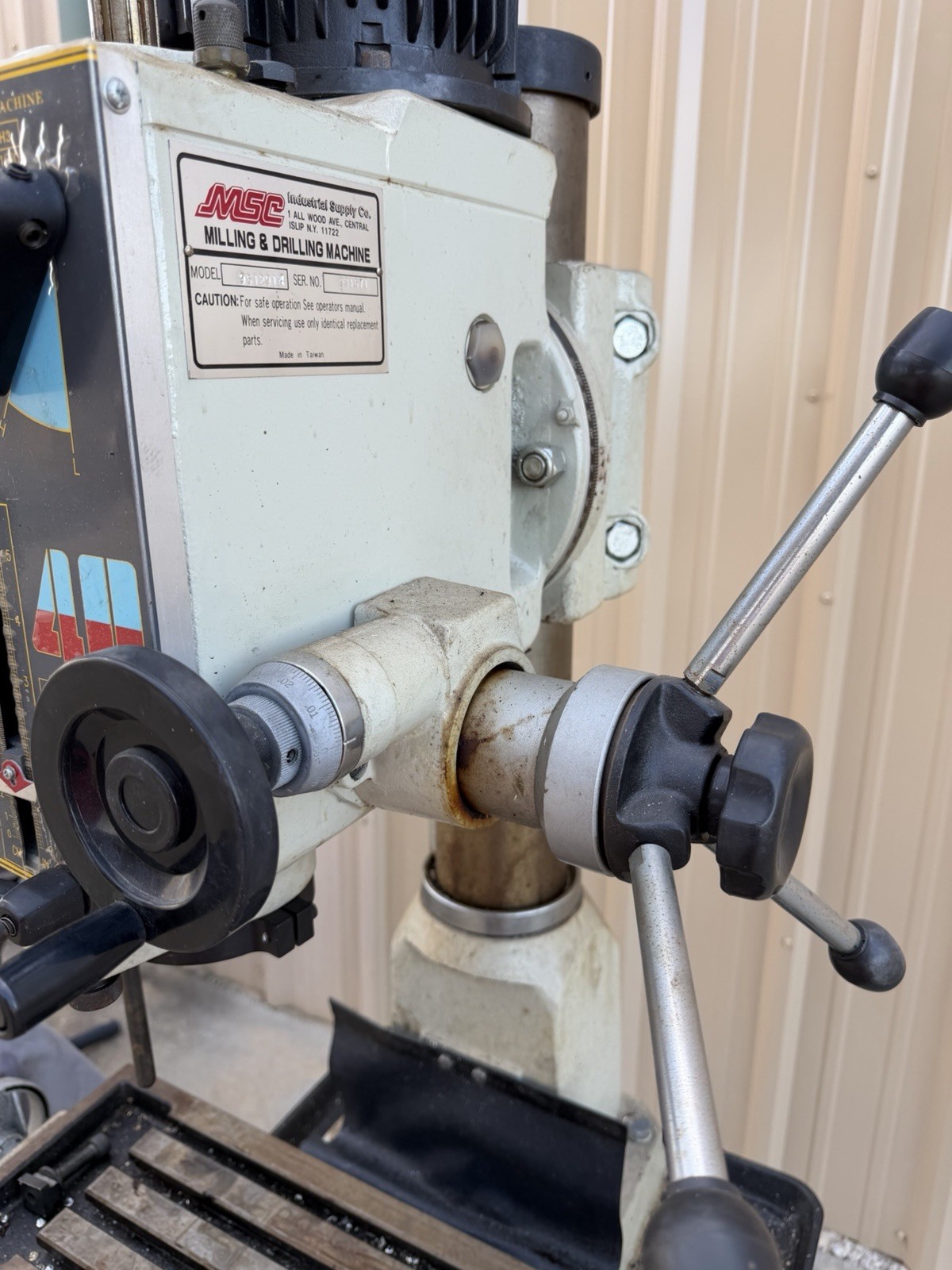 MSC Rong Fu Mill Drill Machine R8 Spindle Gear Head On Factory Base 1 HP 3 PH