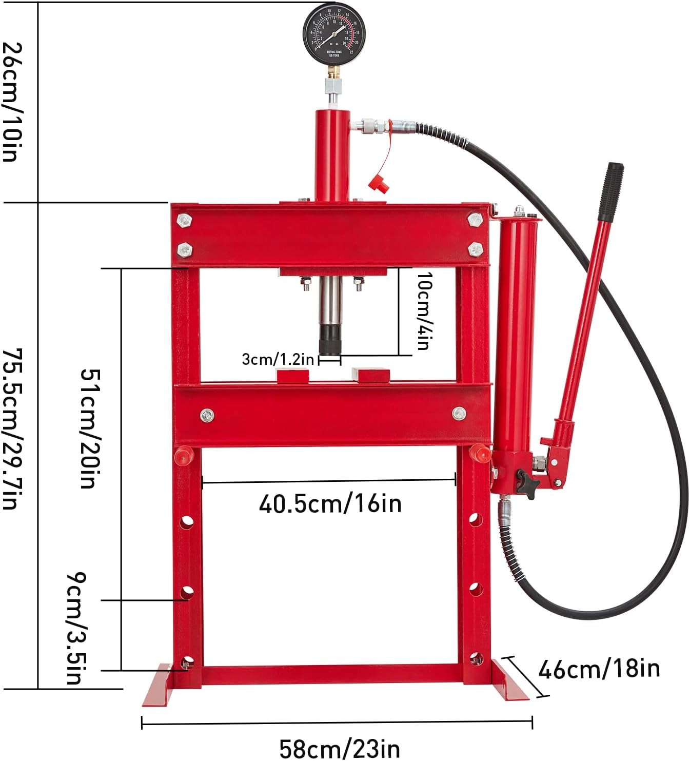 H Frame 10 Ton Shop Press Hydraulic Heavy Duty Steel Benchtop Bending Tool
