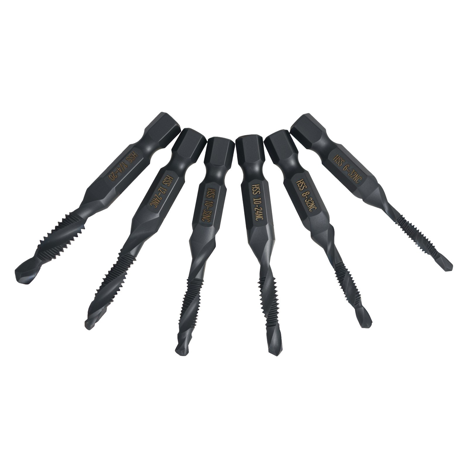 Black Drill Tap Set, 6-Piece Drill Tap Set, American Standard Drill Tap Set