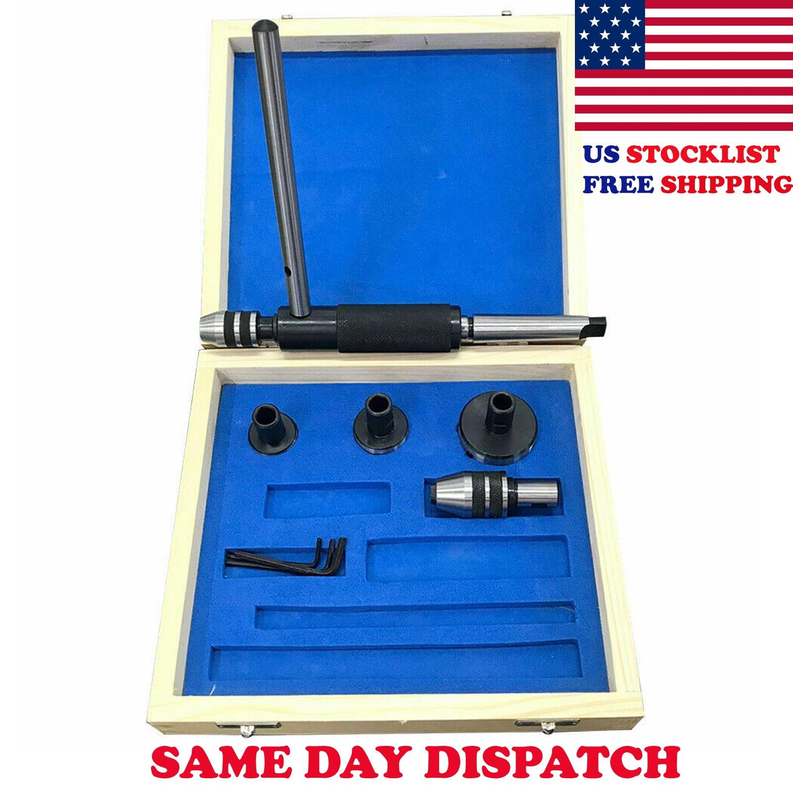 Lathe Tailstock Tap & Die Holder Kit MT1 Shank Threading Tapping Set Wooden Box