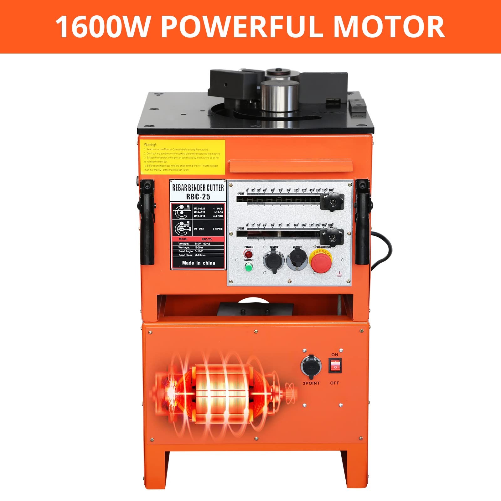 1600W Electric Rebar Bender Cutter 0-180° Bend Max 1 Inch 25mm Rebar Machine NEW
