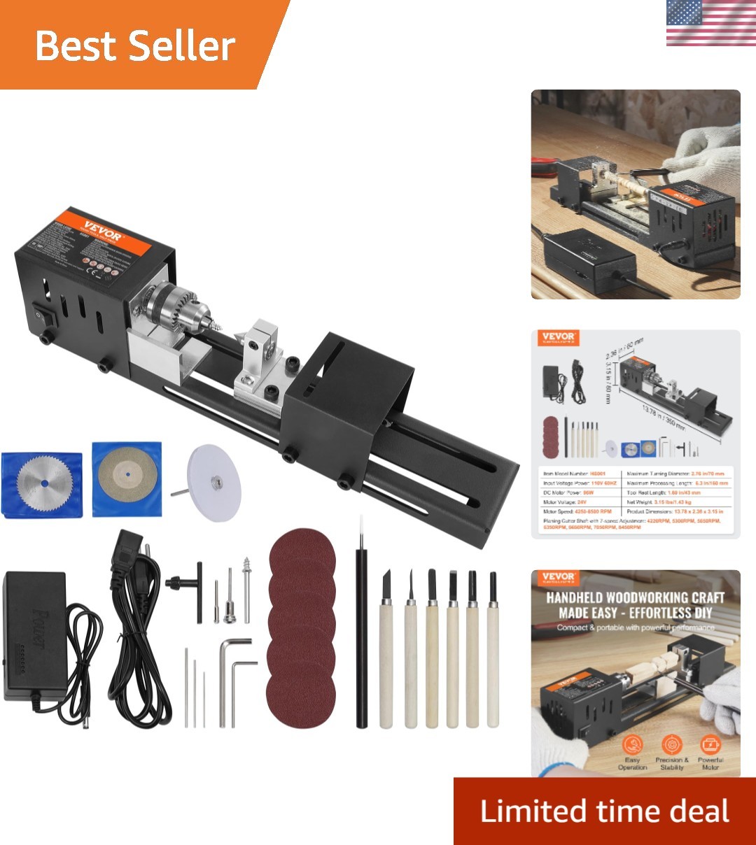 Mini Lathe Machine, 2.76 in x 6.3 in, 24VDC Tools Milling Machine Accessories…