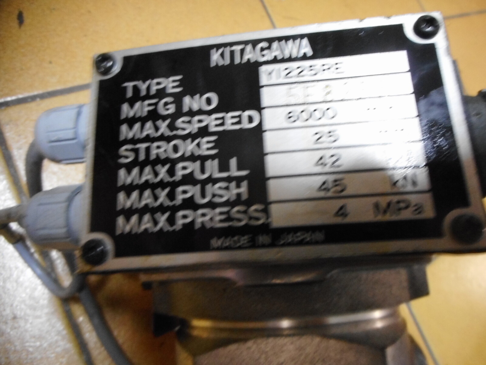KITAGAWA — TYPE Y ROTARY HYDRAULIC CYLINDER — CNC CHUCK — Y1225RE