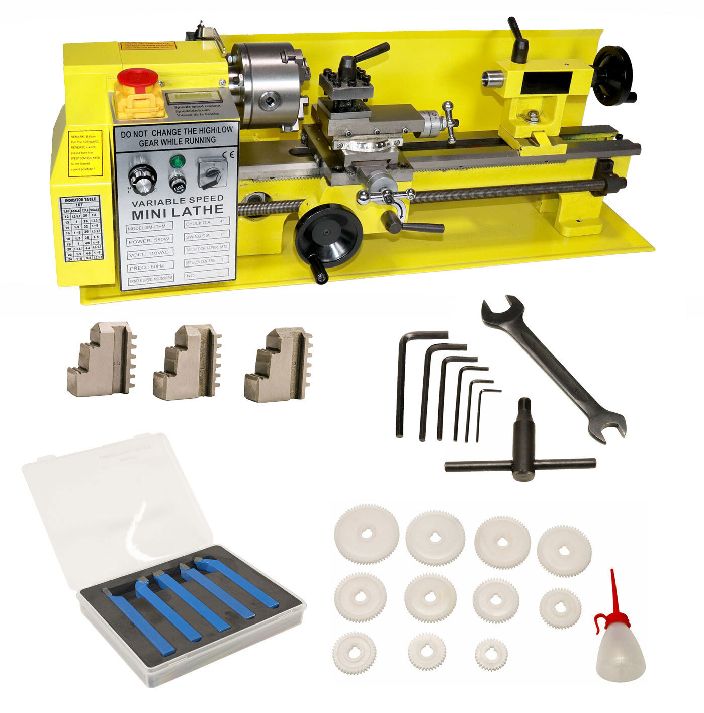 Erie Tools 7×14 Mini Metal Bench Top Variable Speed Lathe and Carbide Cutter Kit