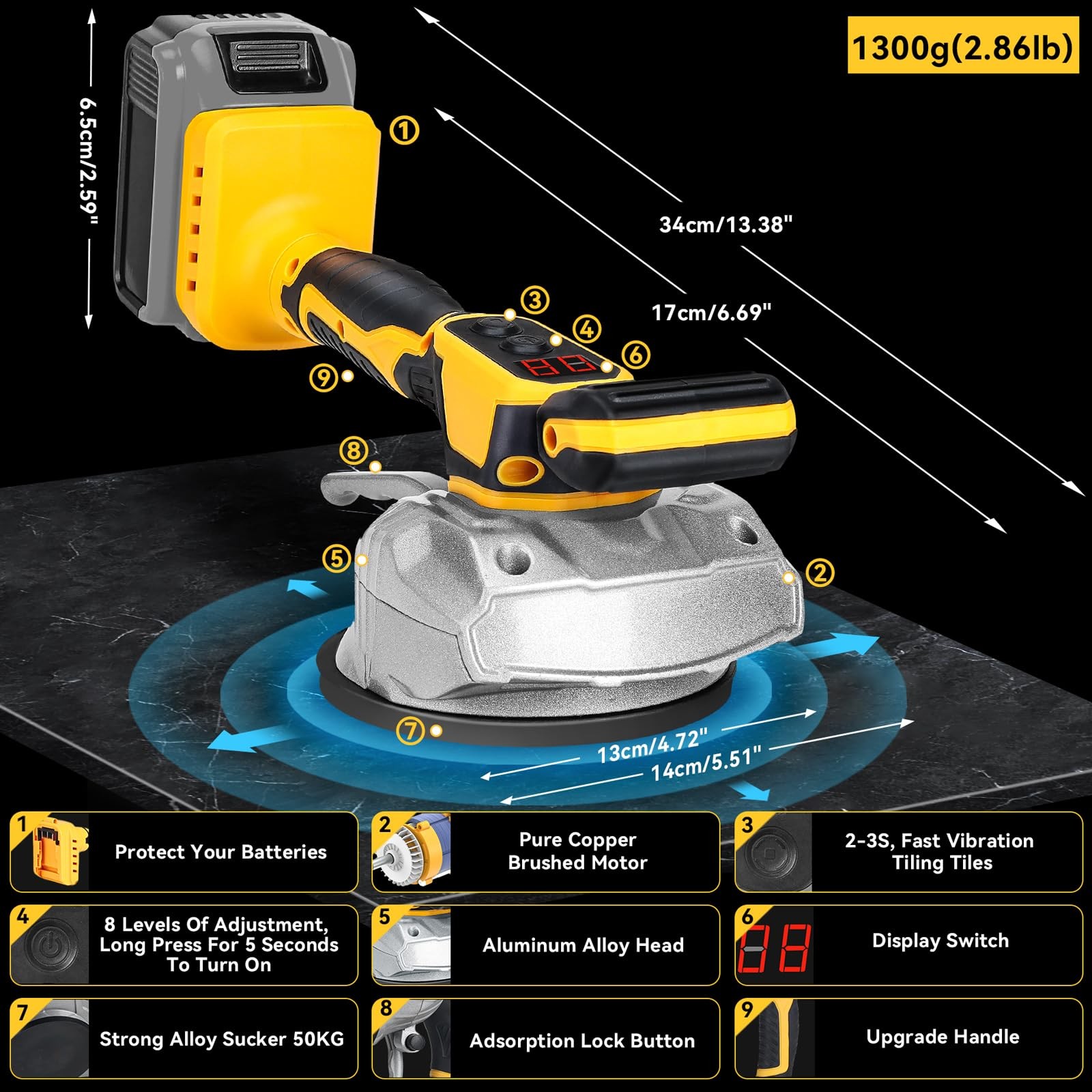 Cordless Tile Vibration Tool Compatible with DeWALT 20V Battery: Portable Tiler
