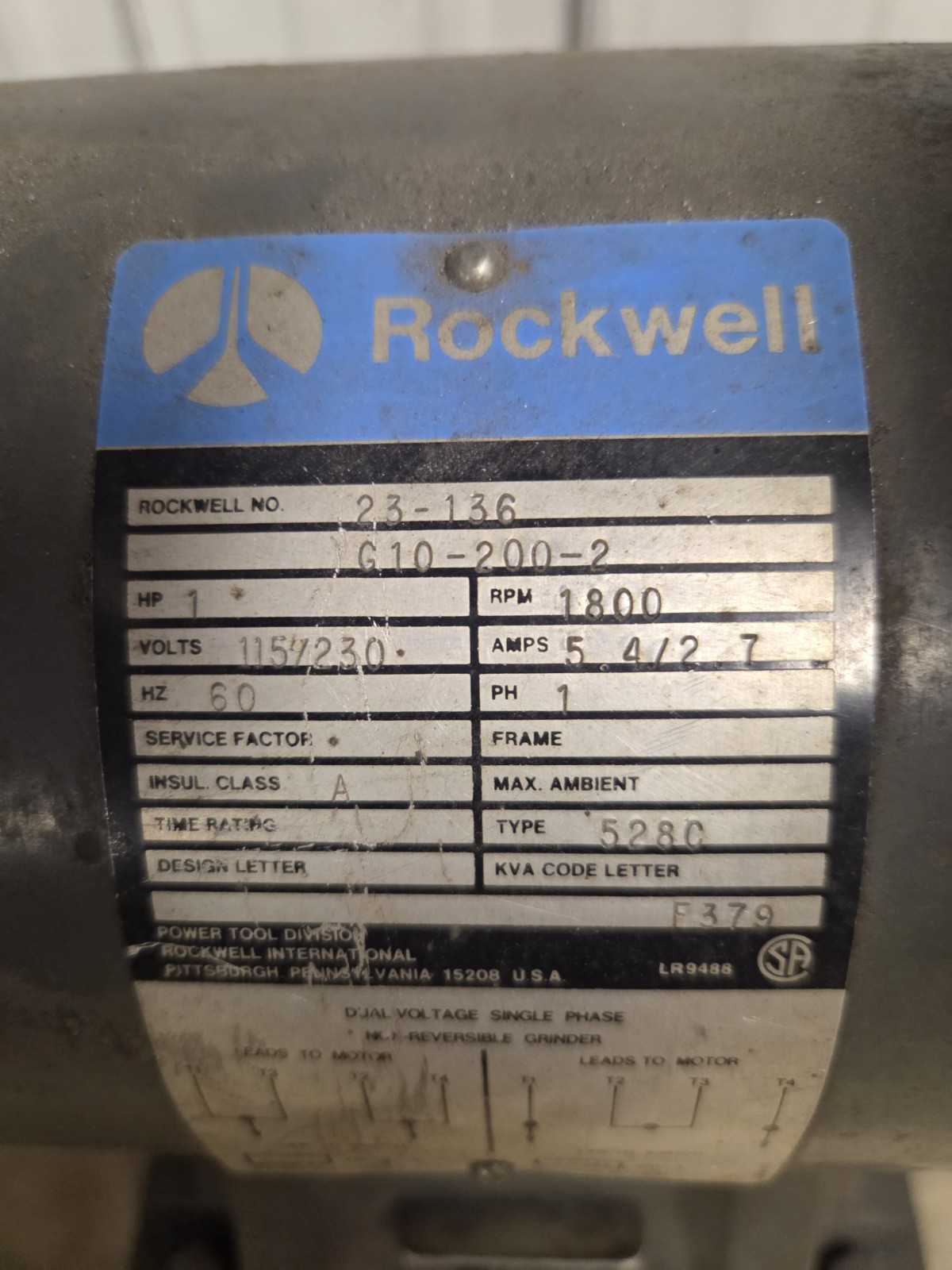 Rockwell 23-136 Pedestal Grinder Baldor 1HP Phila Traffic Base
