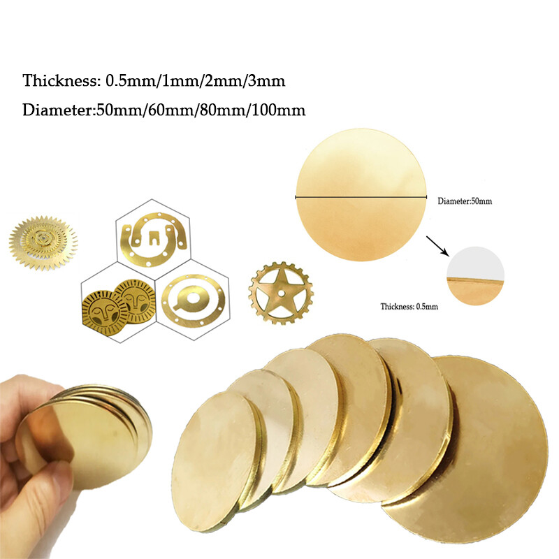 1pcs H62 Brass Discs Flat Round Sheet Wall Dia 50/60/80/100mm Thick 0.5/1/2/3mm