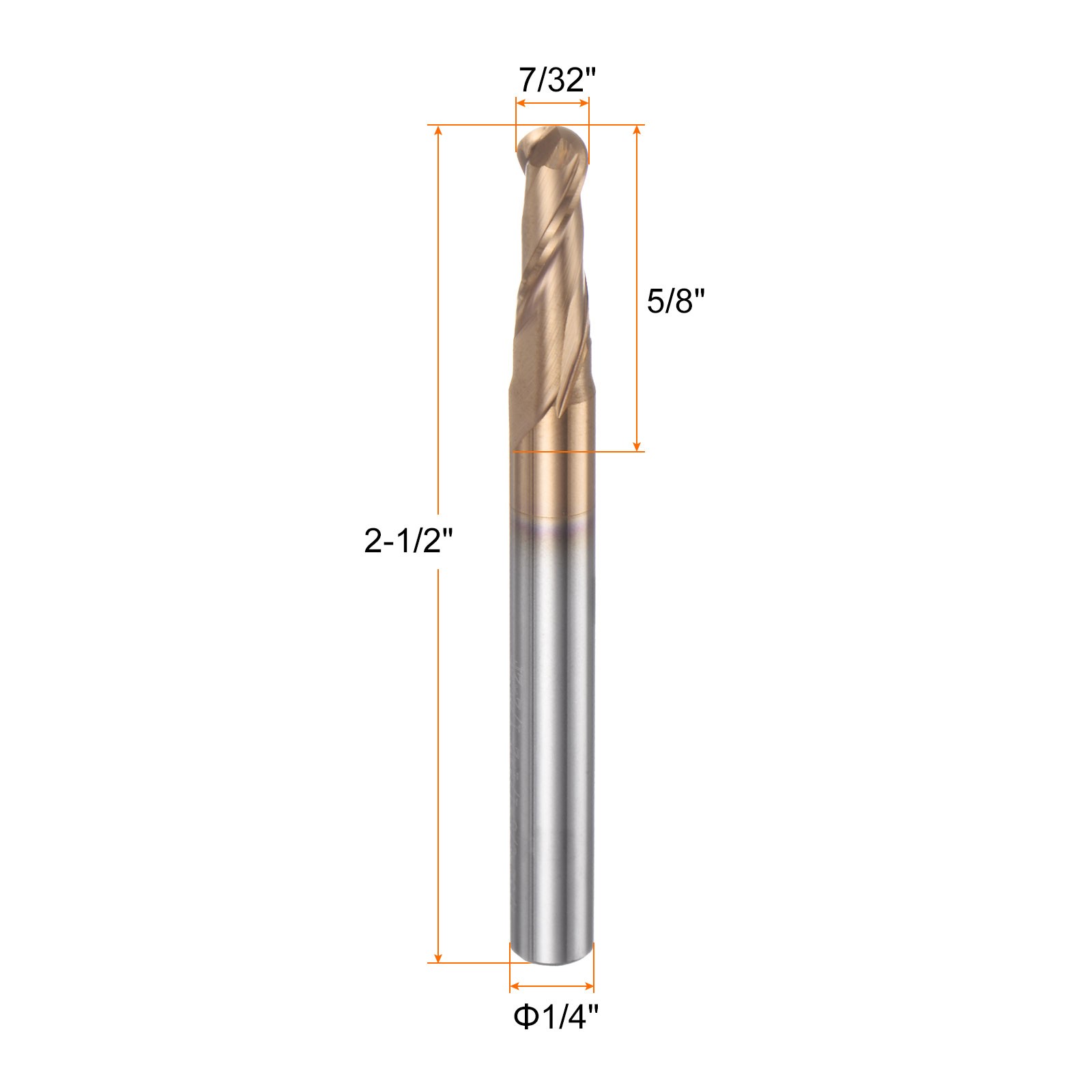 2 Flute Ball Nose End Mill 5/8″ Cutting Length TAIL Coated for Carving