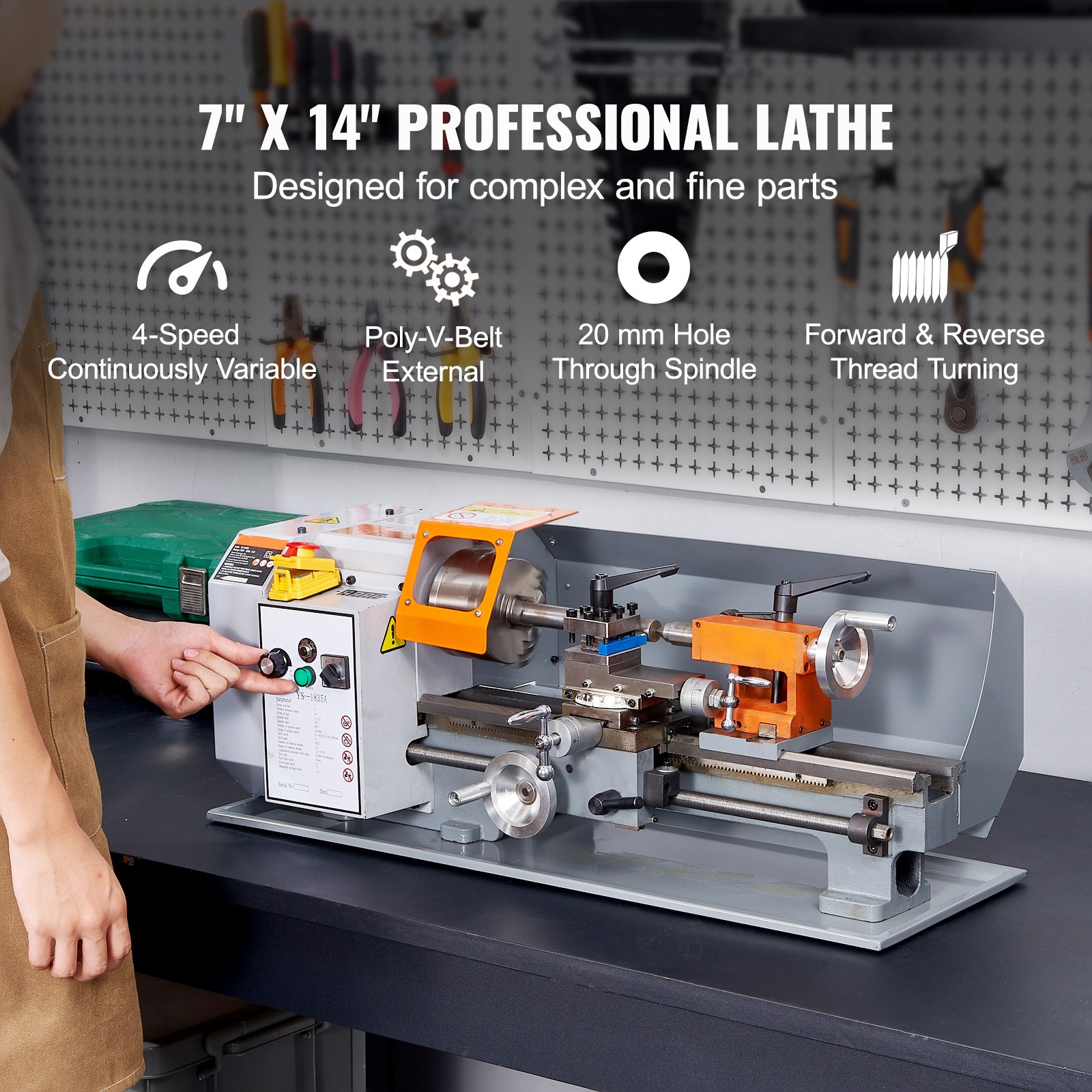 Uimoso Metal Lathe Power Metal Lathe 7”x13.78”0-2200 RPM Continuously Variable
