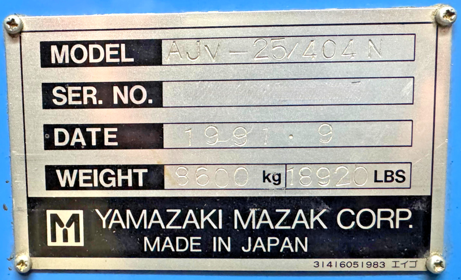 Mazak AJV-25/404 CNC Vertical Machining Center, 10,000 RPM Spindle – Under Power