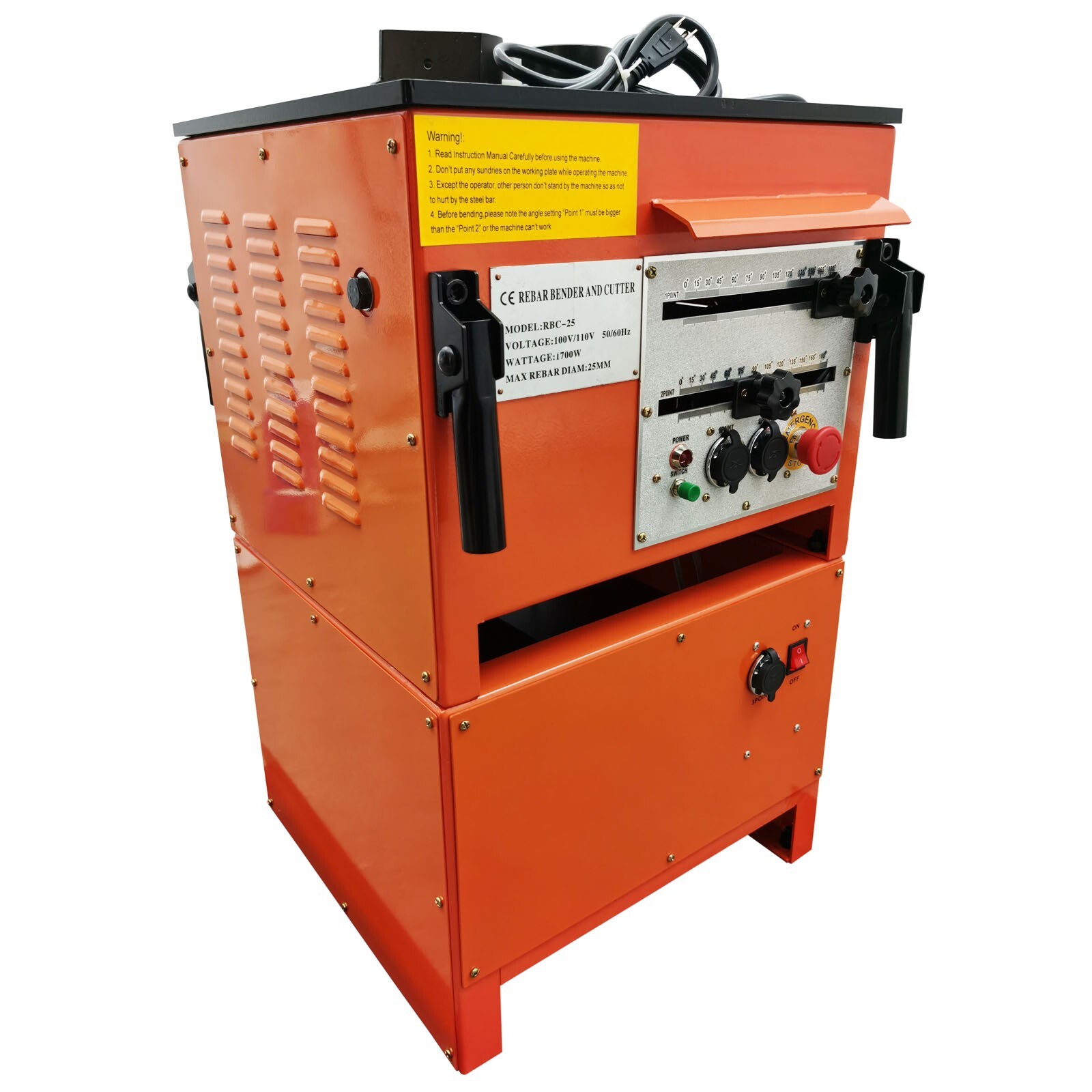 RBC-25 Electric Rebar Bending and Cutting Machine Bench Steel Rod Bender 0-180°