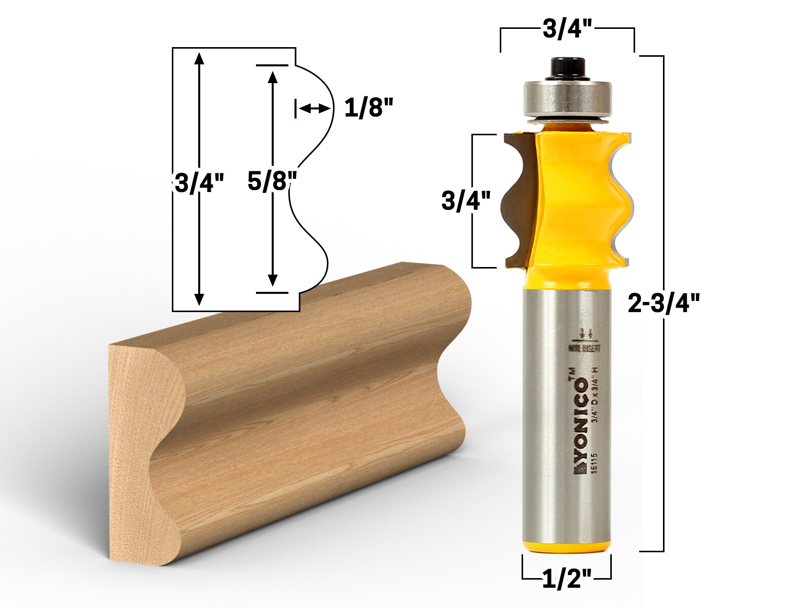 3/4″ Picture Frame Molding Router Bit – 1/2″ Shank – Yonico 16115
