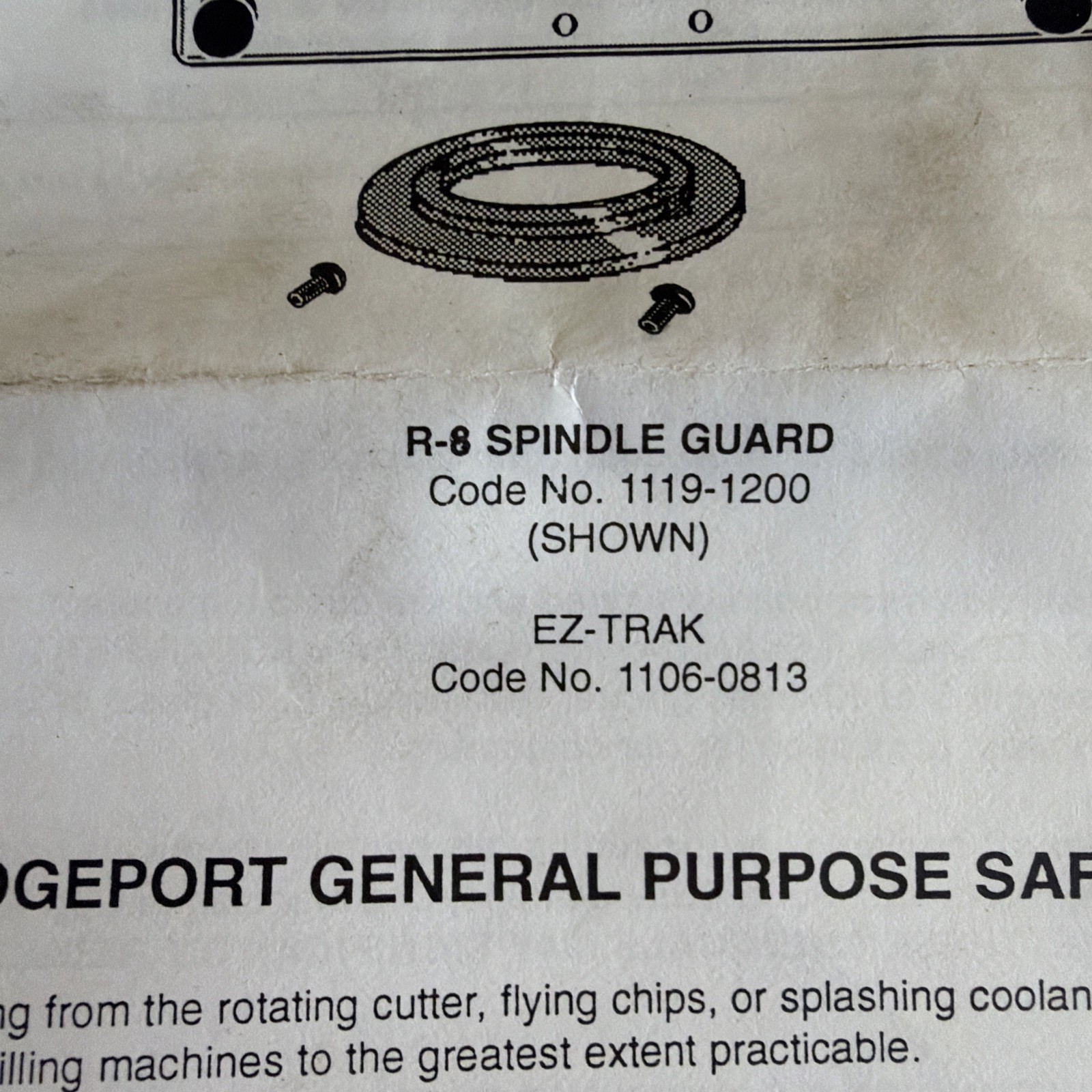 BRIDGEPORT 1119-1200 GENERAL PURPOSE SAFEGUARD SHIELD R-8 SPINDLE GUARD GENUINE